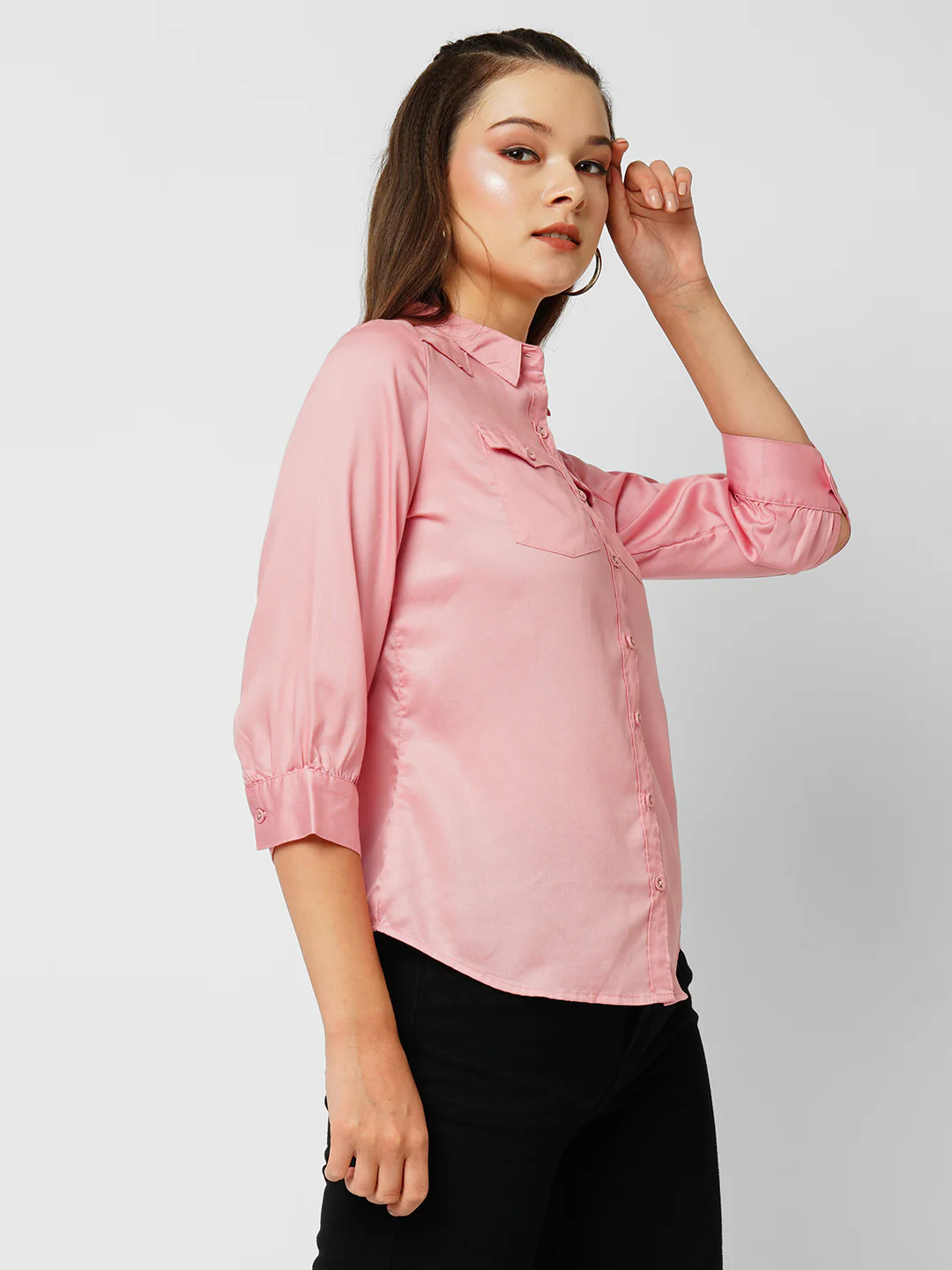 Women Blush Pink Slim Shirt - Image 4