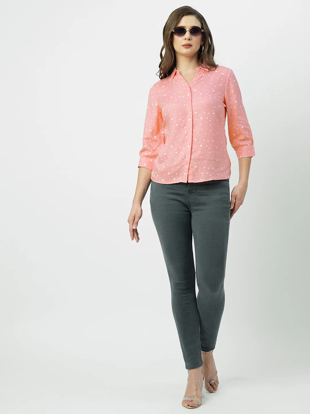 Women Blush Pink Slim Shirt - Image 2