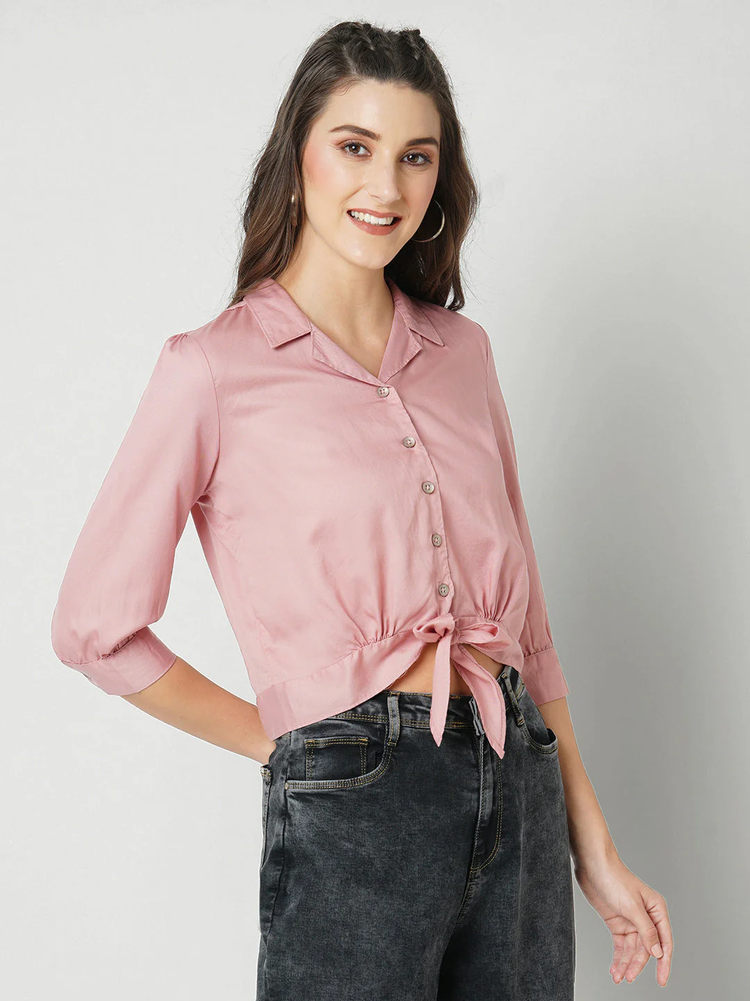 Women Blush Pink Slim Shirt - Image 4