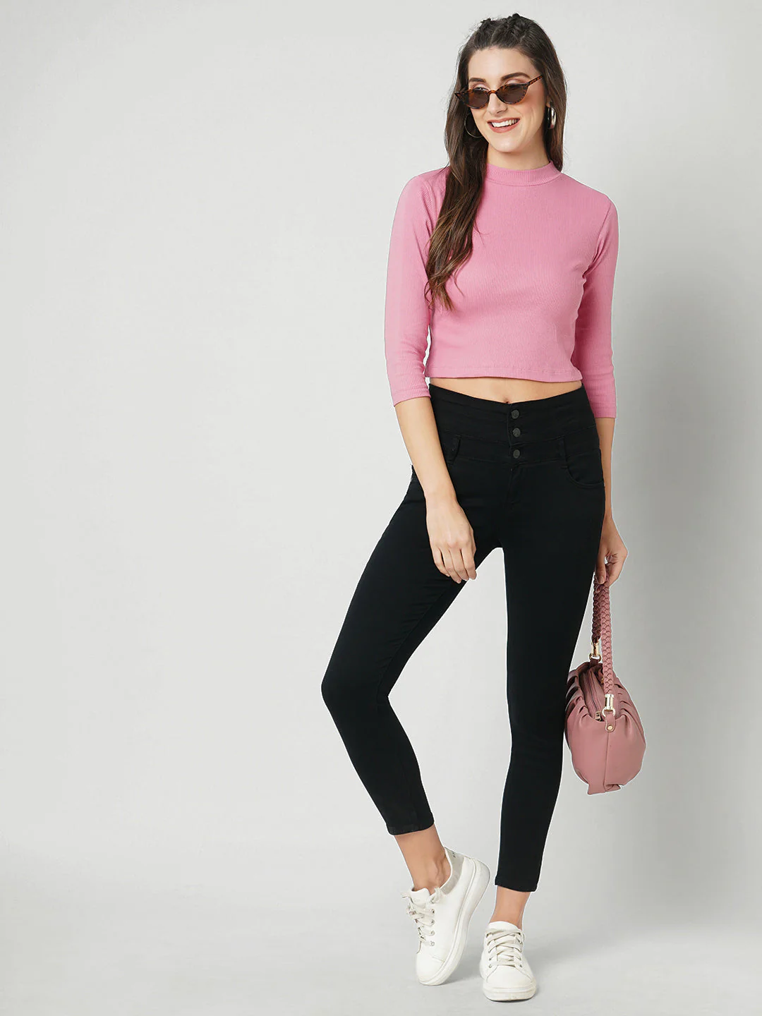 Women Blush Pink Solid Slim T-Shirt - Image 2