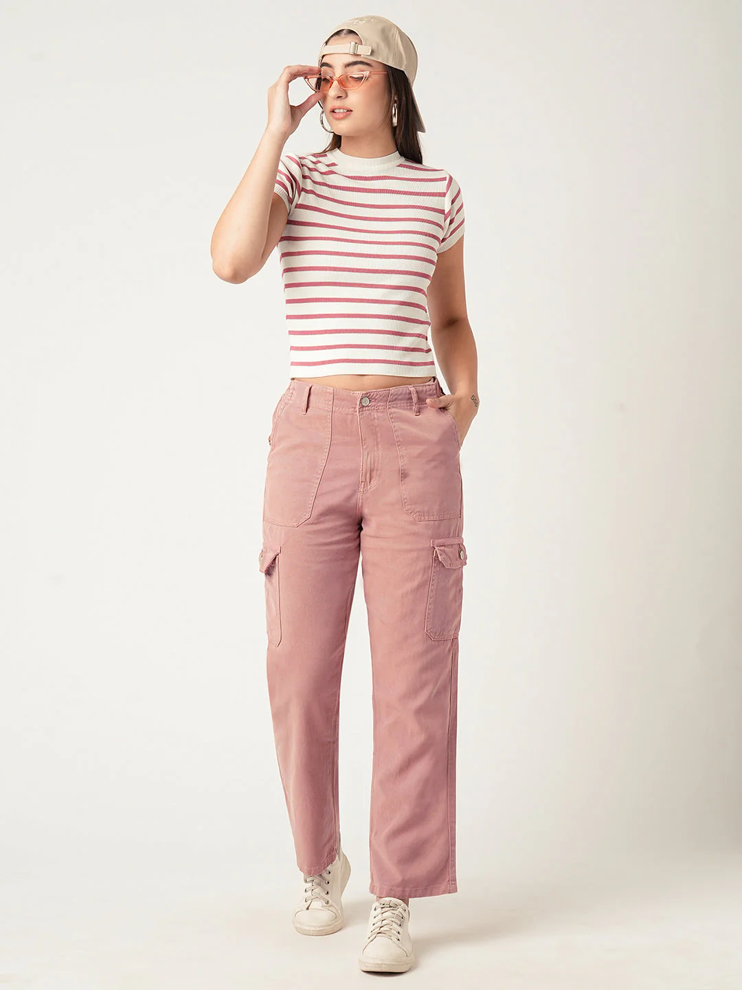 Women Blush Pink-White Flat Knit Top - Image 2