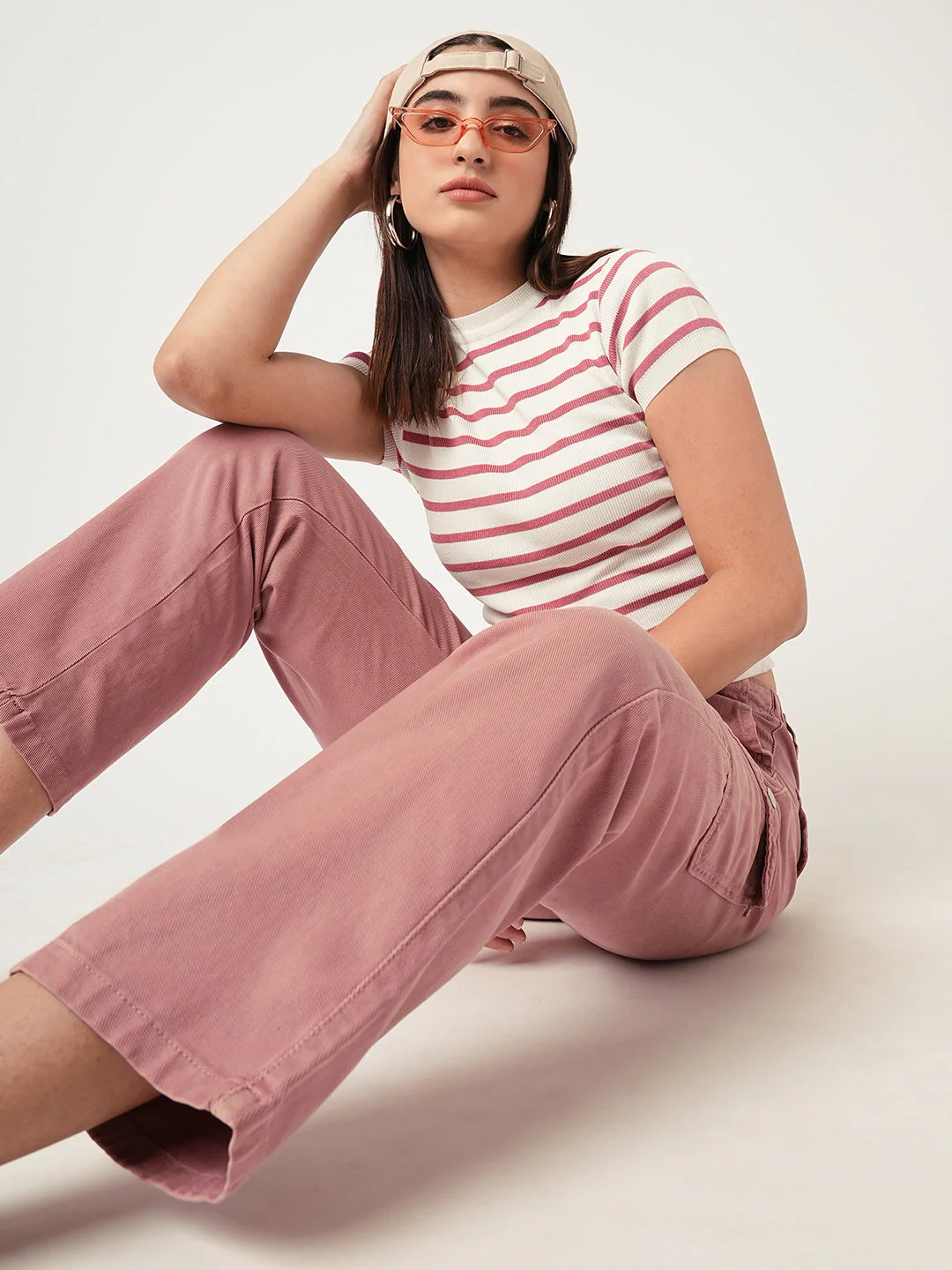 Women Blush Pink-White Flat Knit Top - Image 4
