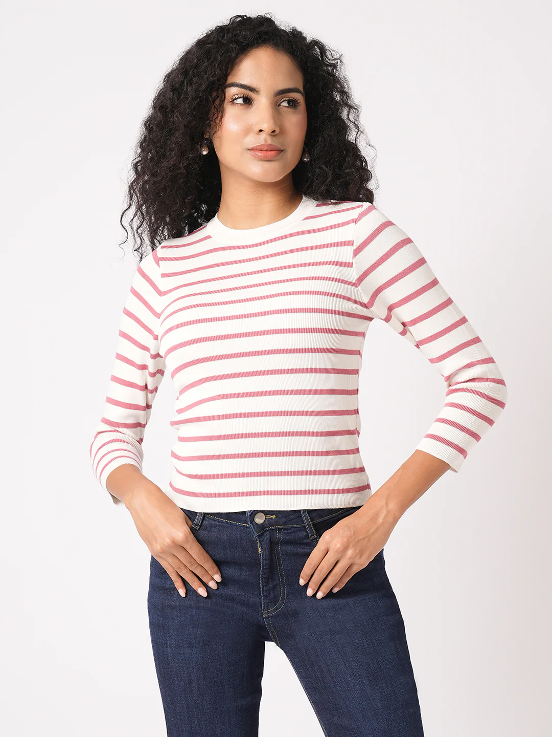Women Blush Pink/White Flat Knit - Image 2