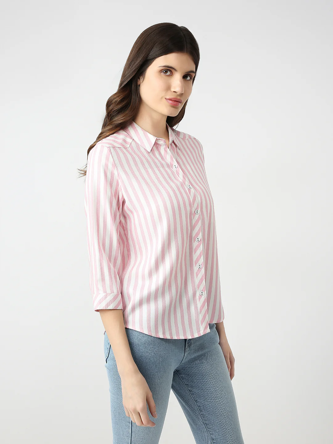 Women Blush Pink/White Stripe Shirt - Image 2