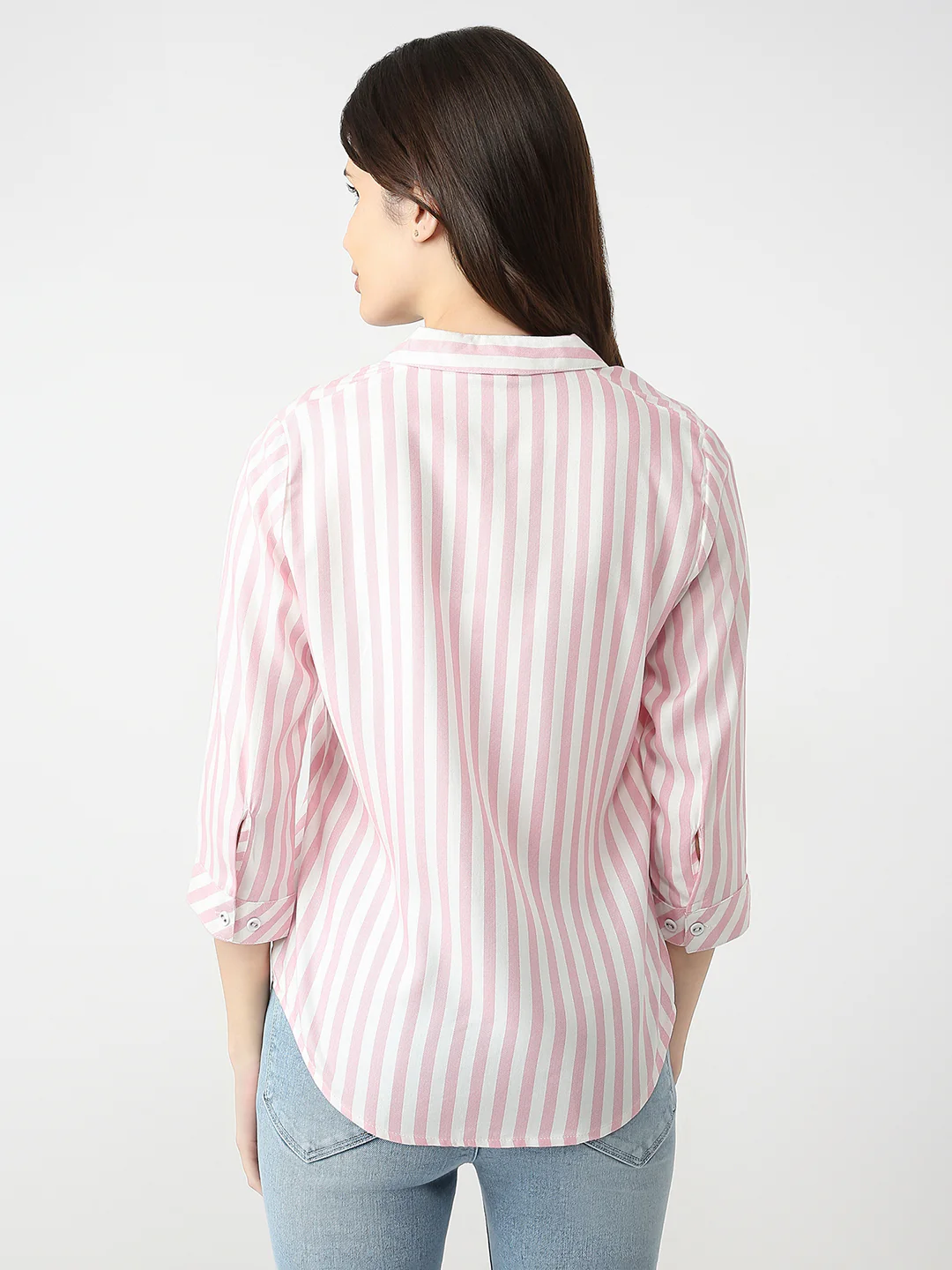Women Blush Pink/White Stripe Shirt - Image 3