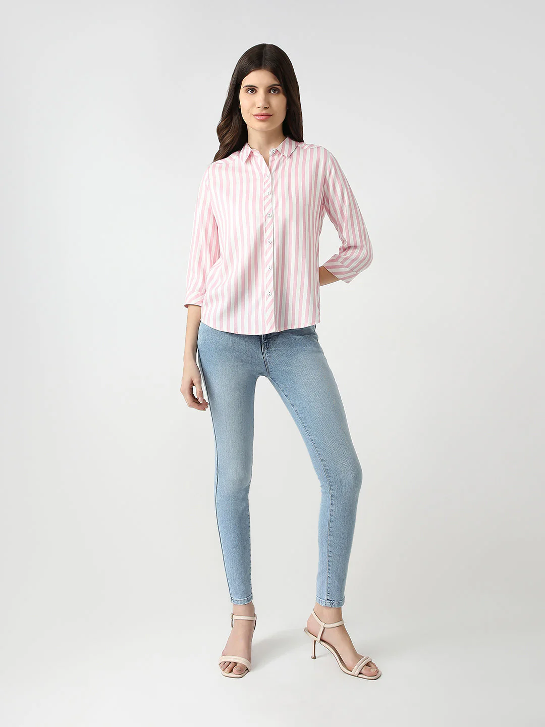 Women Blush Pink/White Striped Shirt