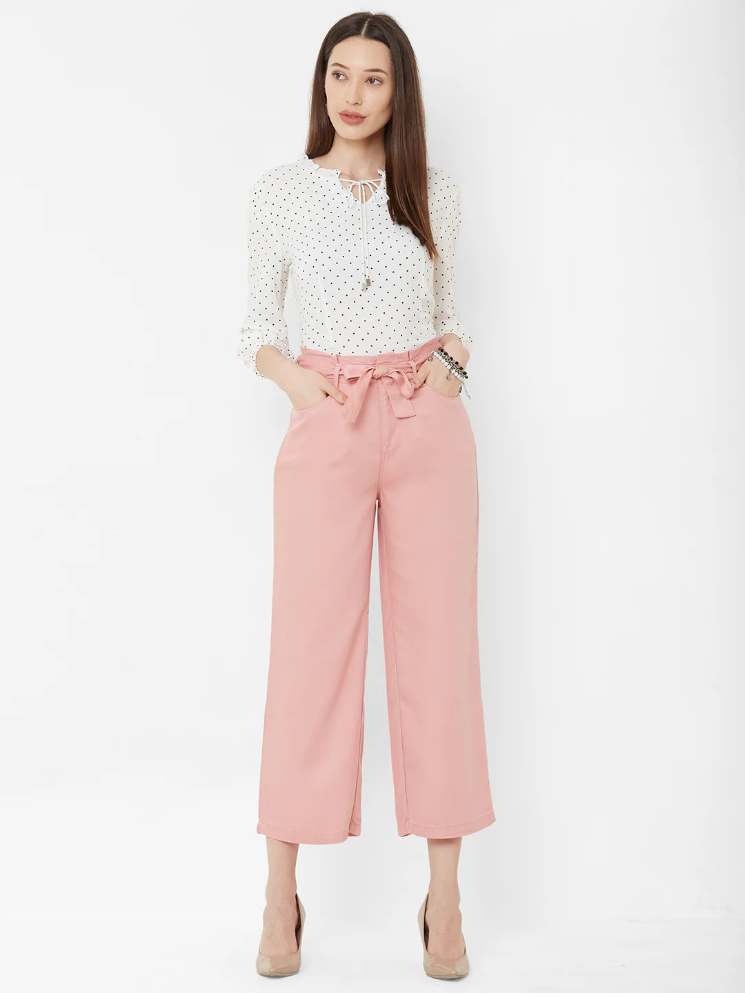 Women Blush Pink Wide Leg Paper Bags