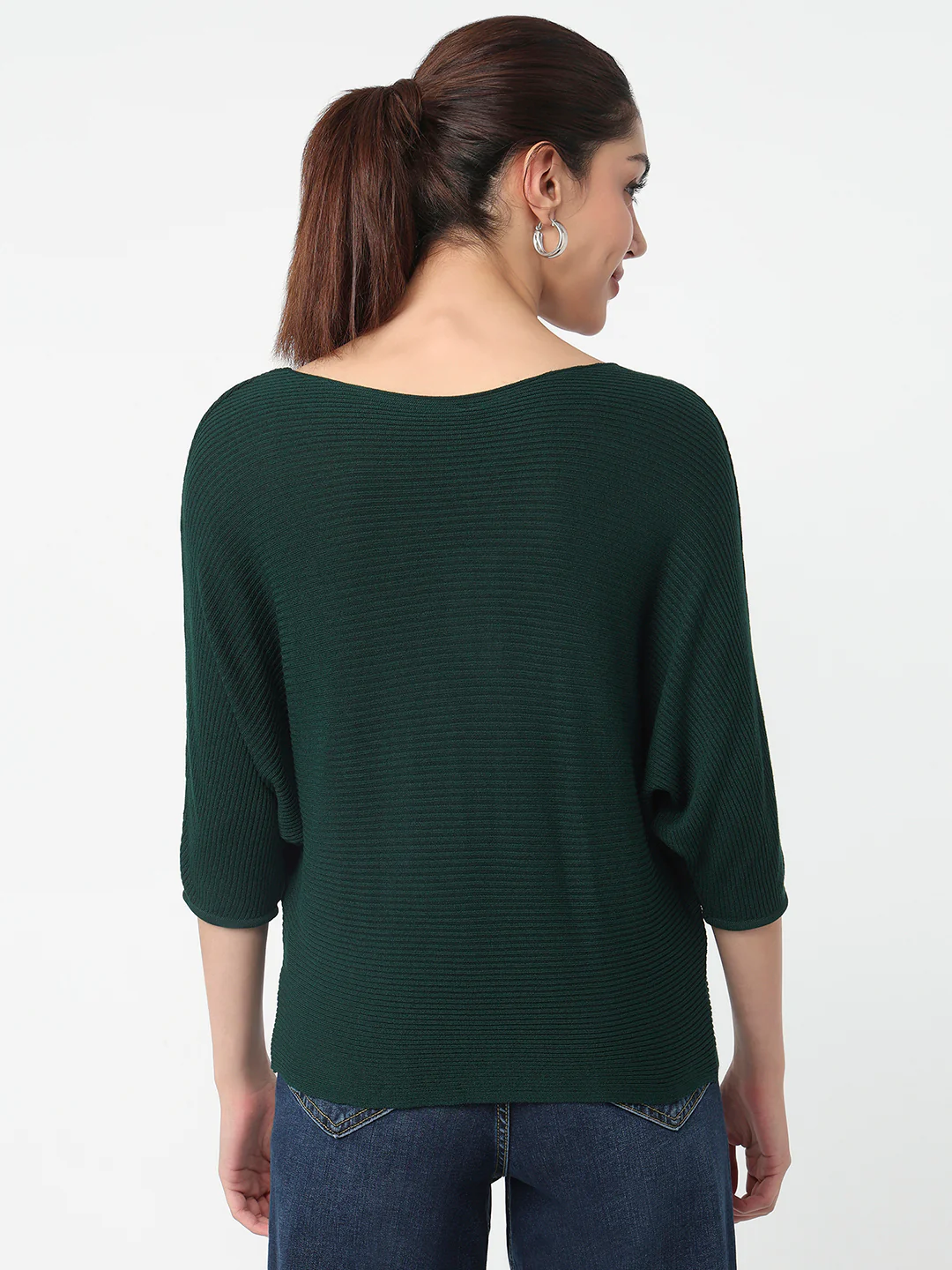 Women Bottle Green Batsleeve Top - Image 3
