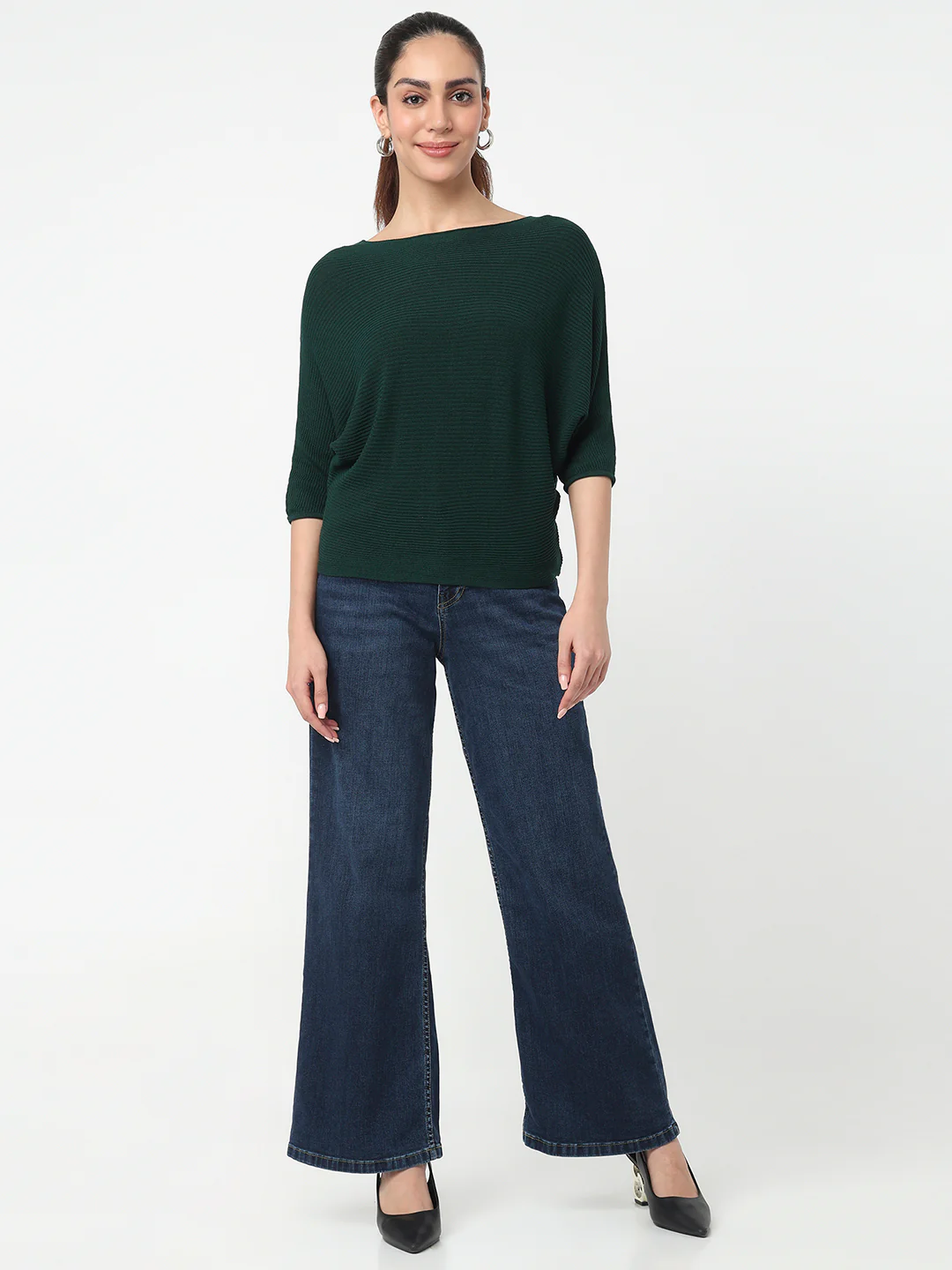 Women Bottle Green Batsleeve Top - Image 4