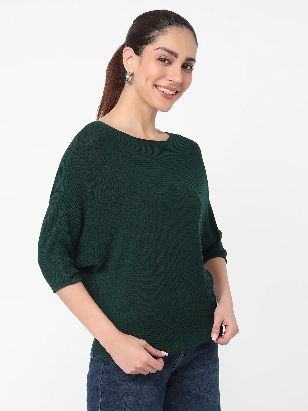 Women Bottle Green Batsleeve Top - Image 5