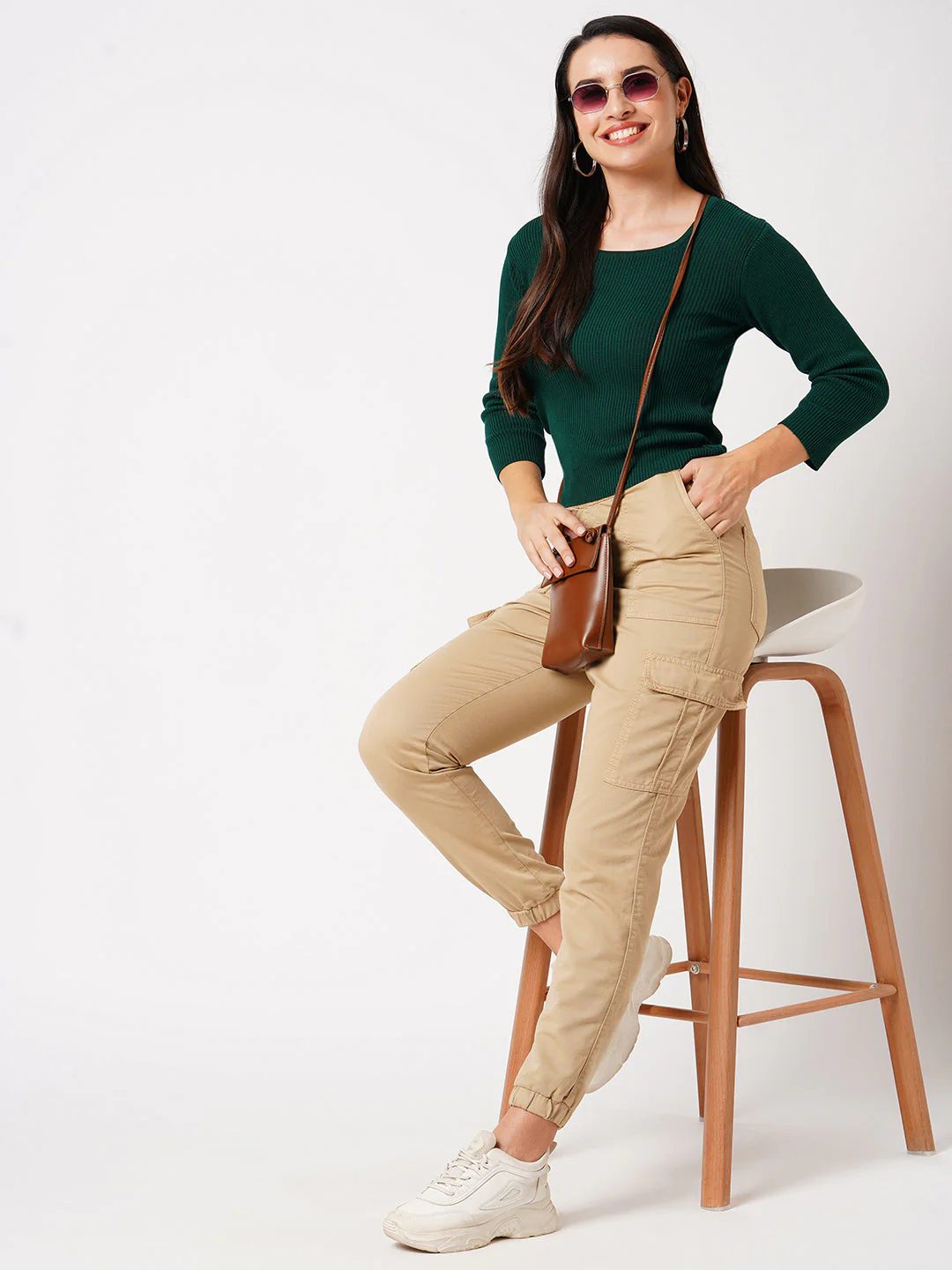 Women Bottle Green Flat Knit Top - Image 4