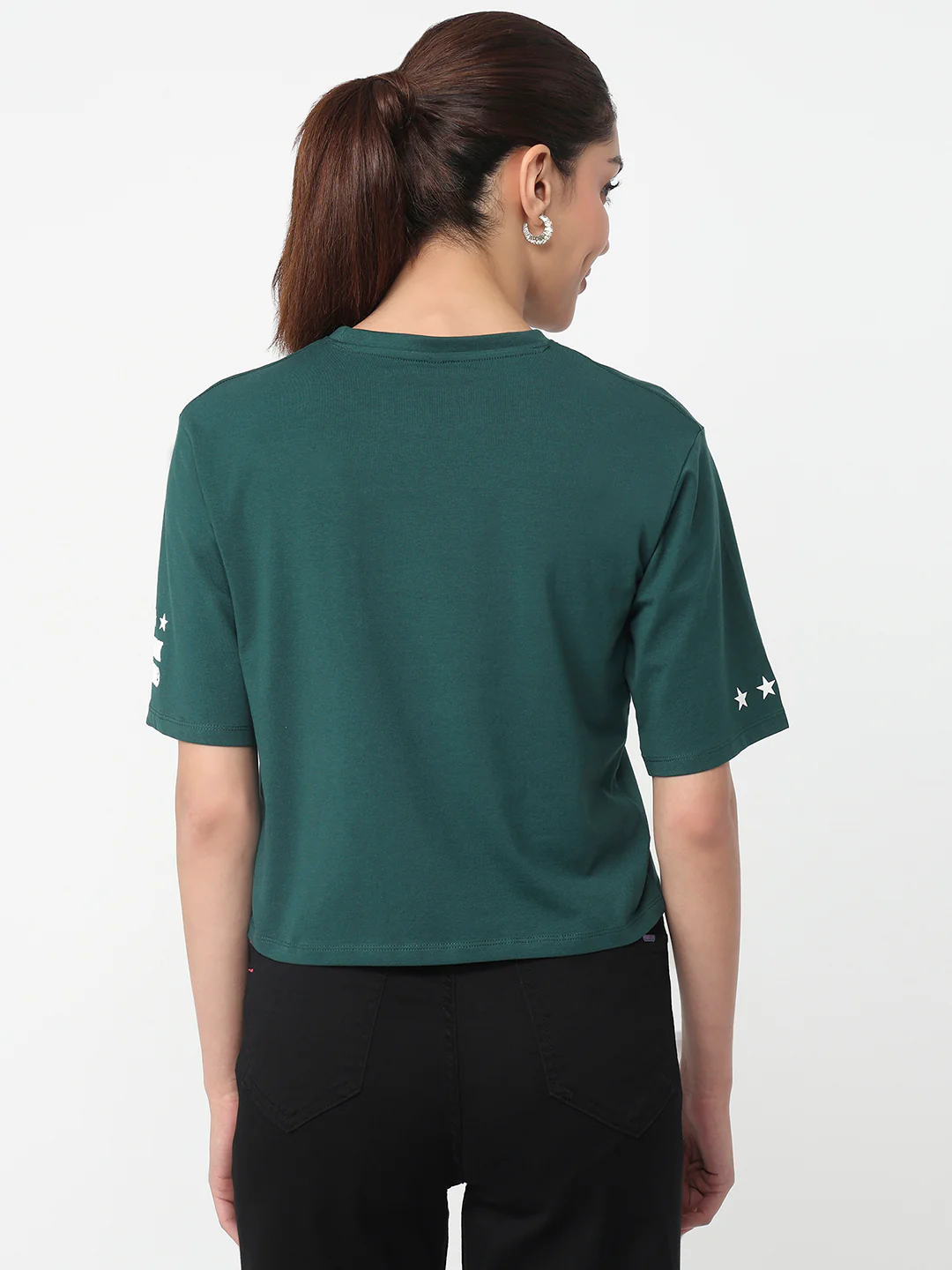 Women Bottle Green Graphic Crop Tees - Image 3