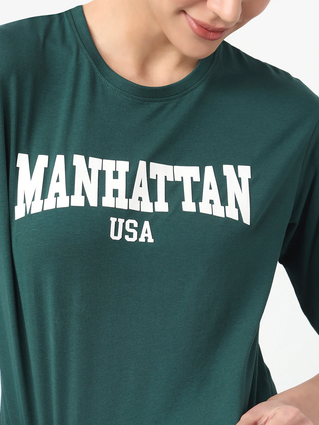 Women Bottle Green Graphic Crop Tees - Image 6