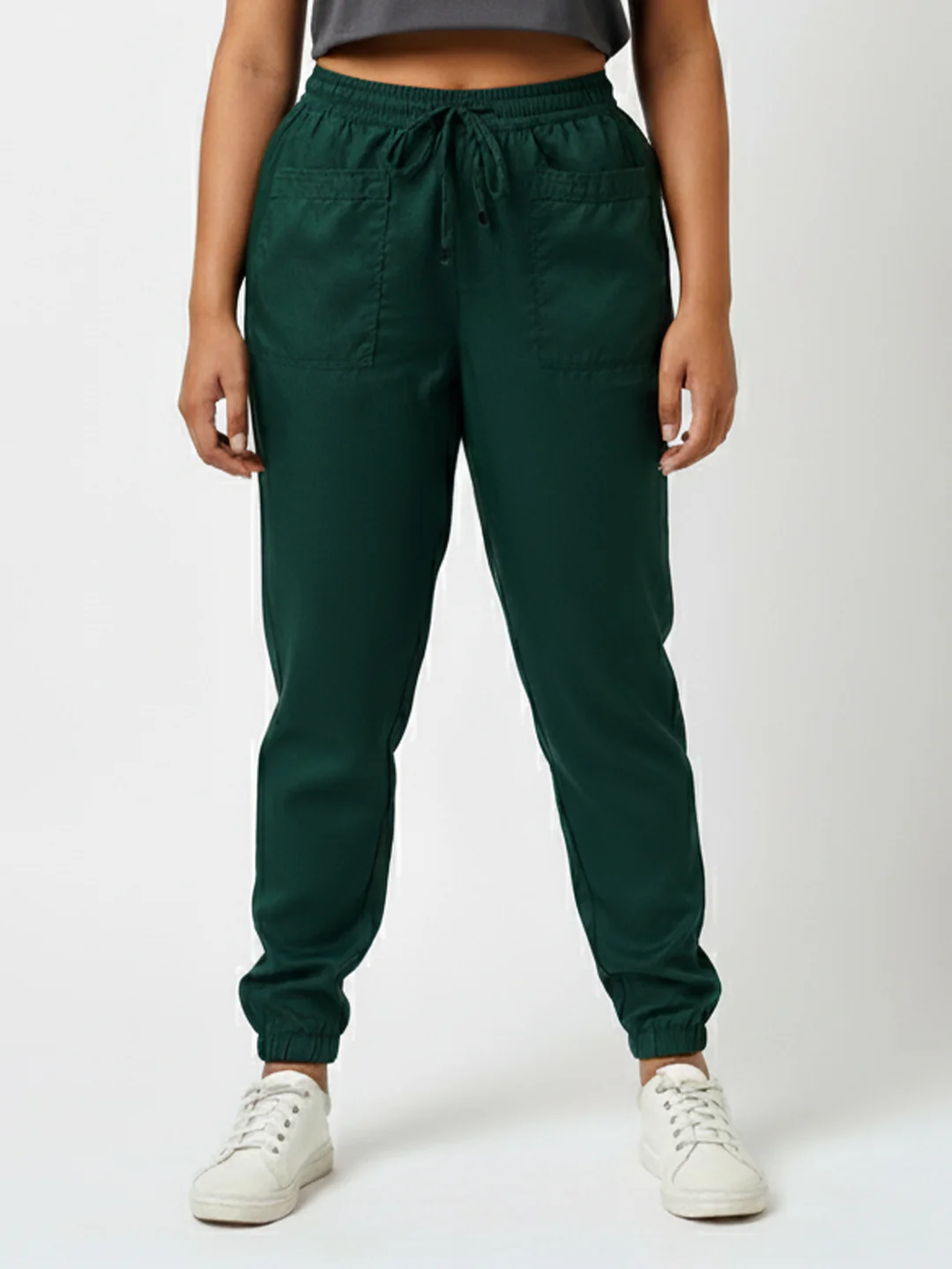 Women Bottle Green High-Rise Denim Joggers - Image 2
