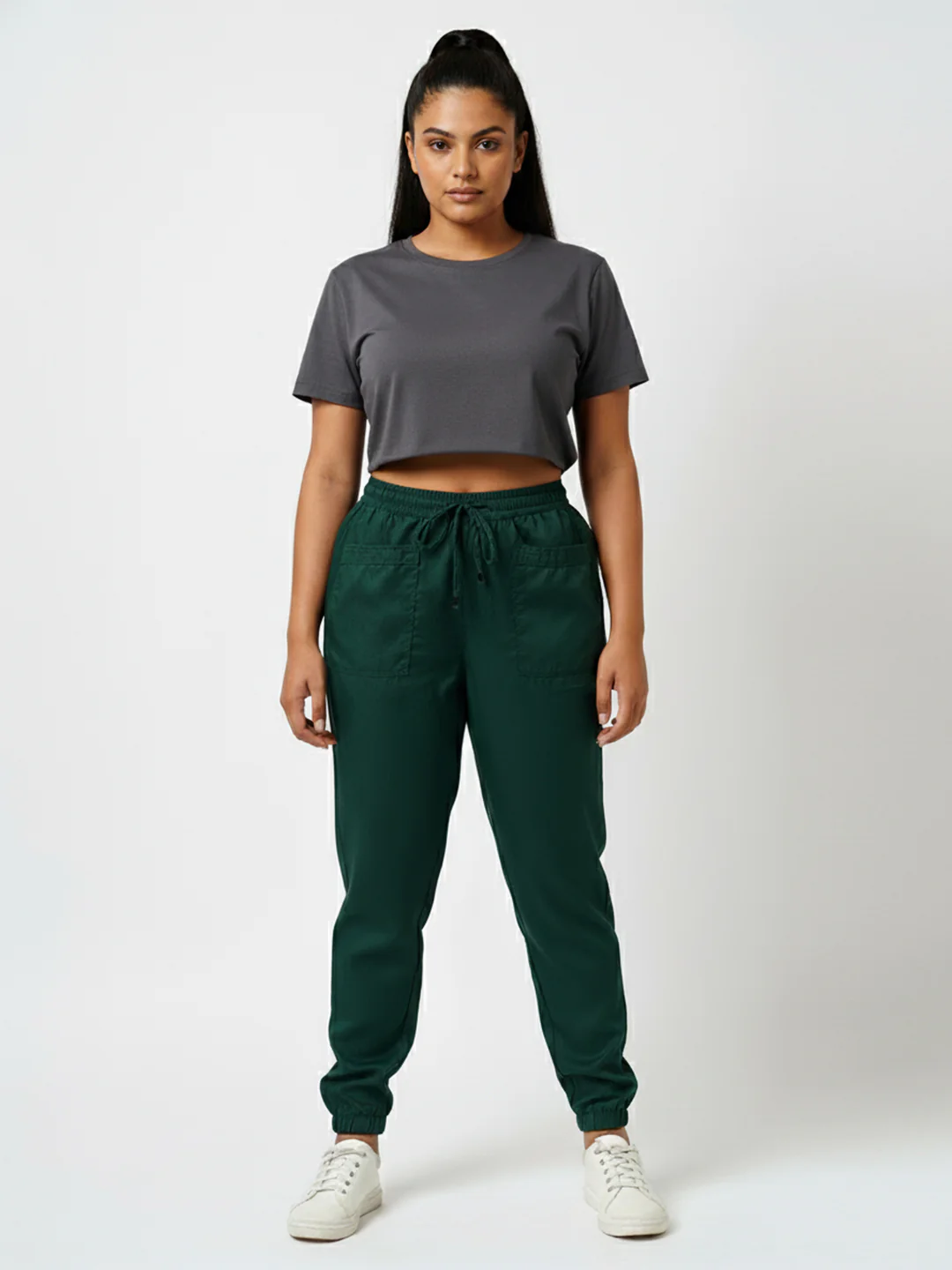 Women Bottle Green High-Rise Denim Joggers - Image 4