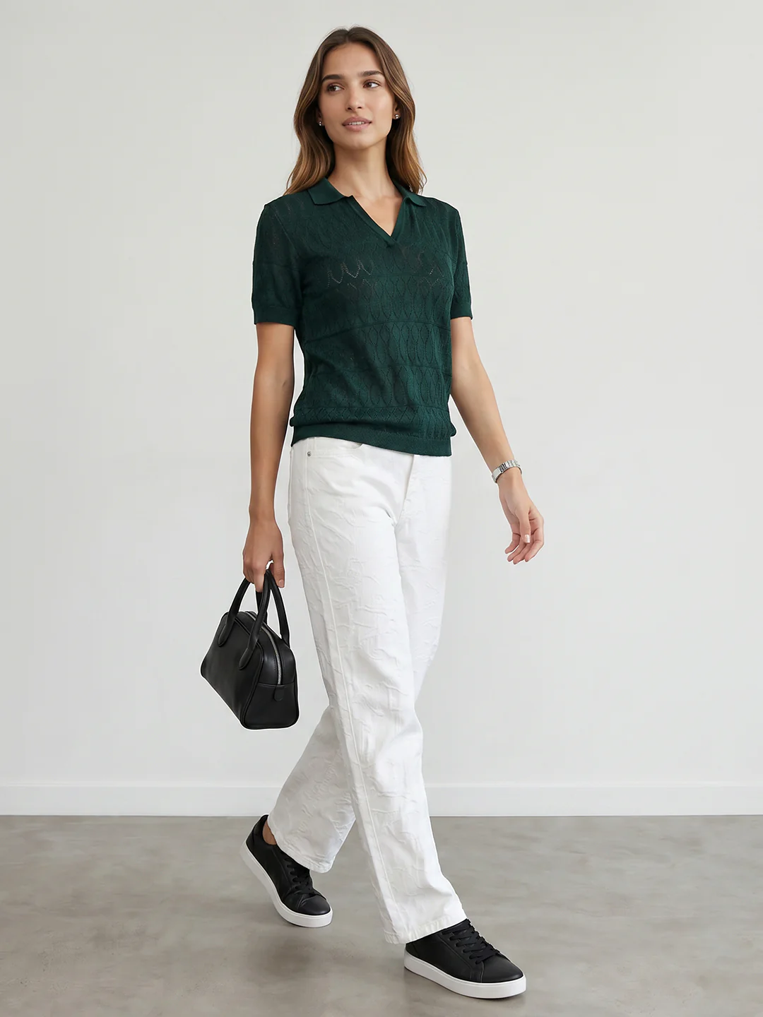 Women Bottle Green Ponitelle Top
