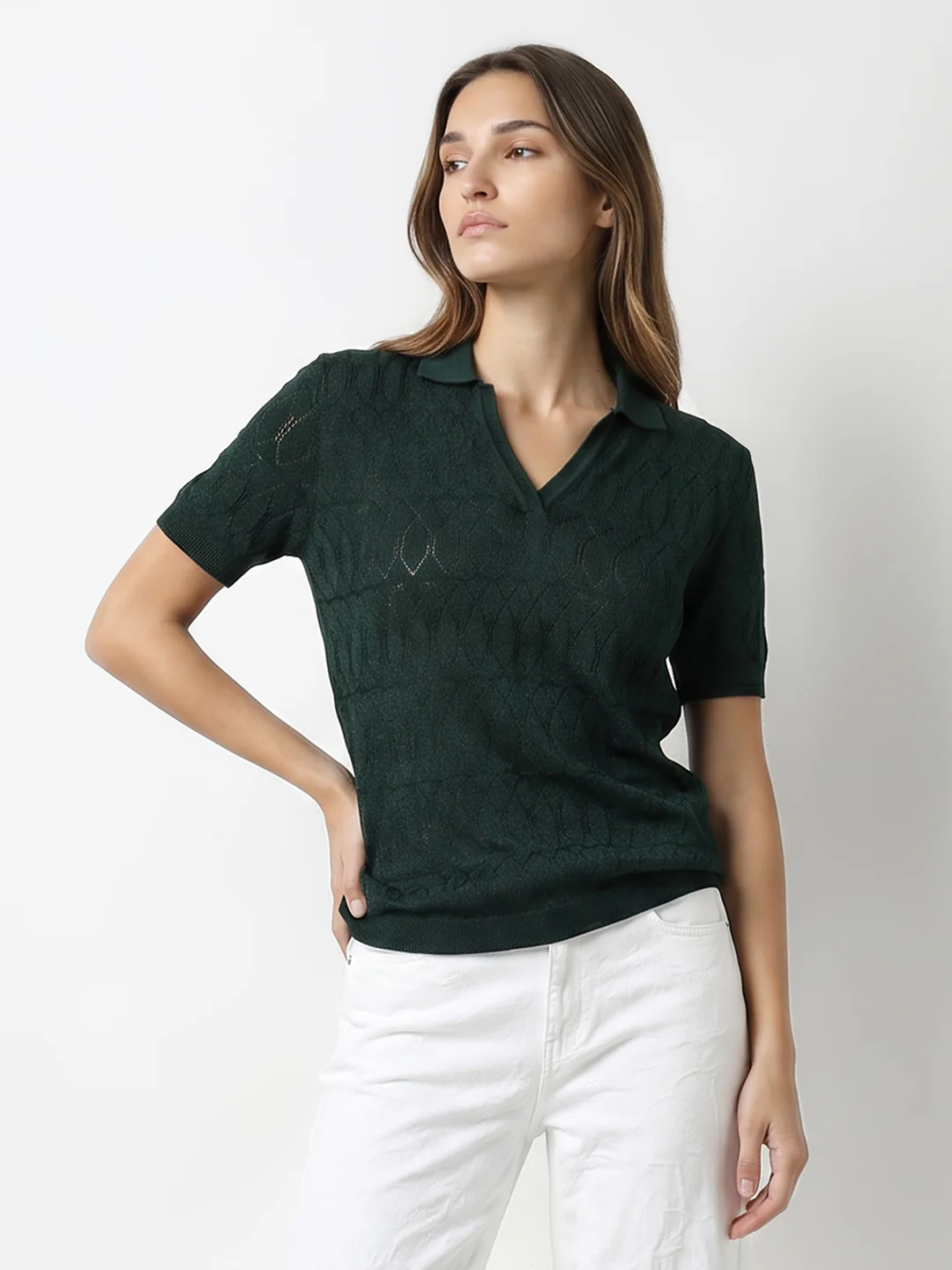 Women Bottle Green Ponitelle Top - Image 2