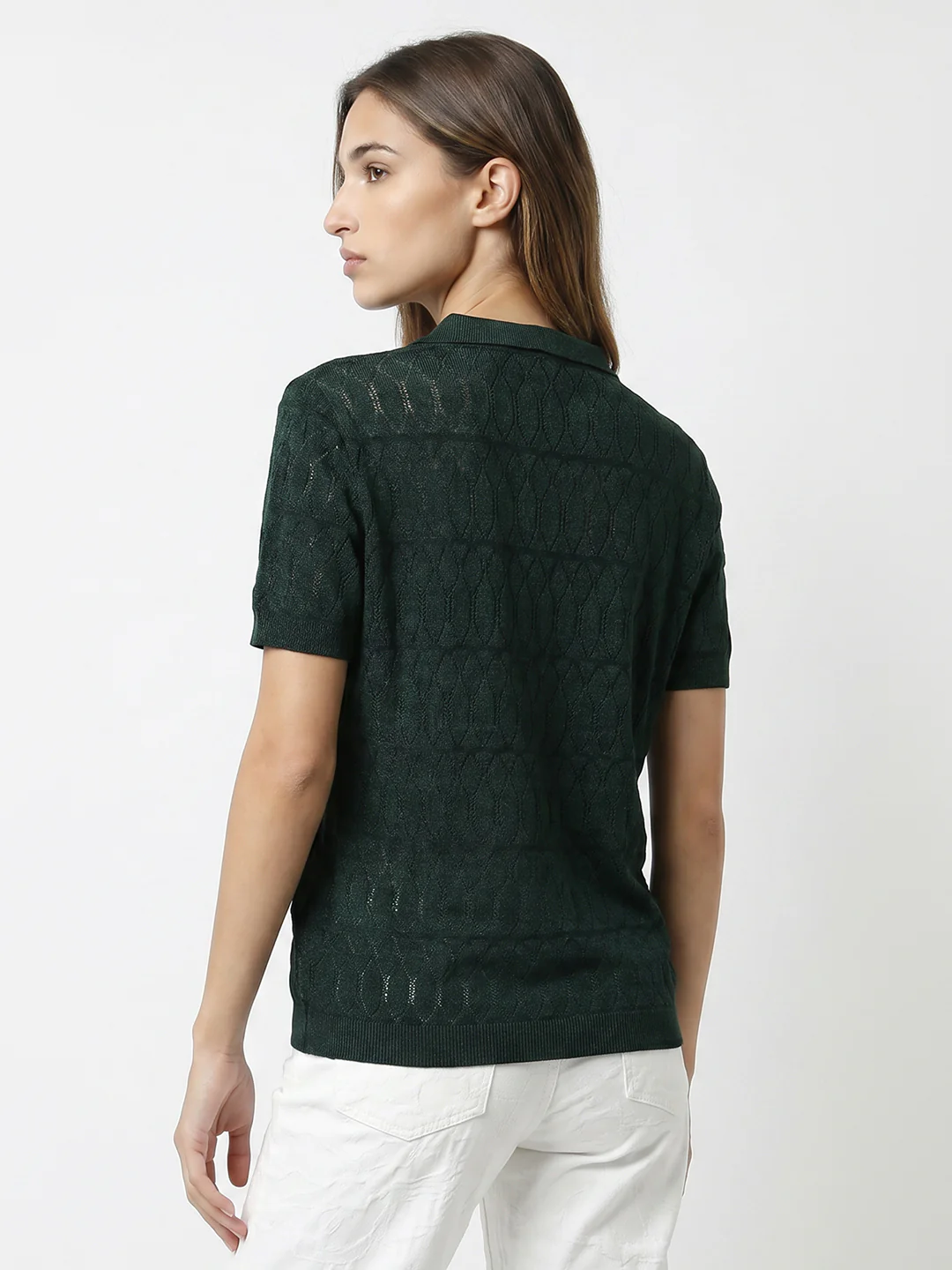 Women Bottle Green Ponitelle Top - Image 3