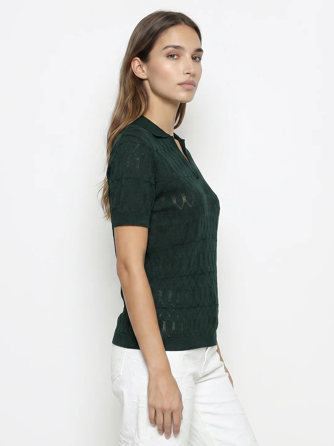 Women Bottle Green Ponitelle Top - Image 5