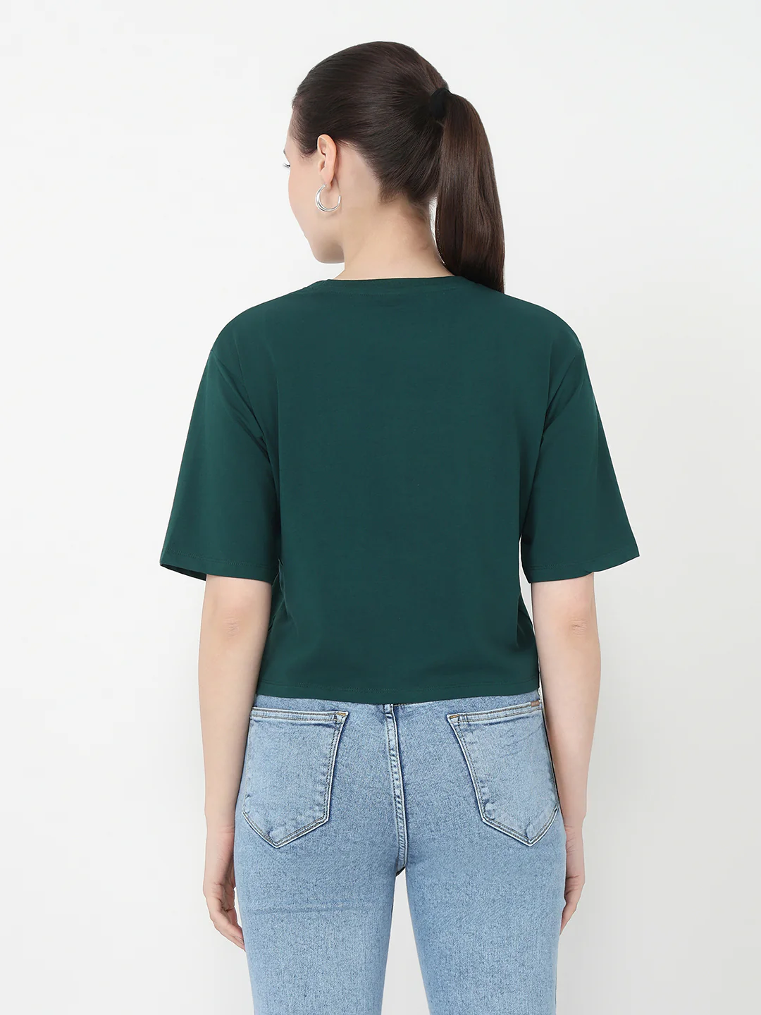 Women Bottle Green Slim Fit Graphic Crop T-Shirt - Image 3