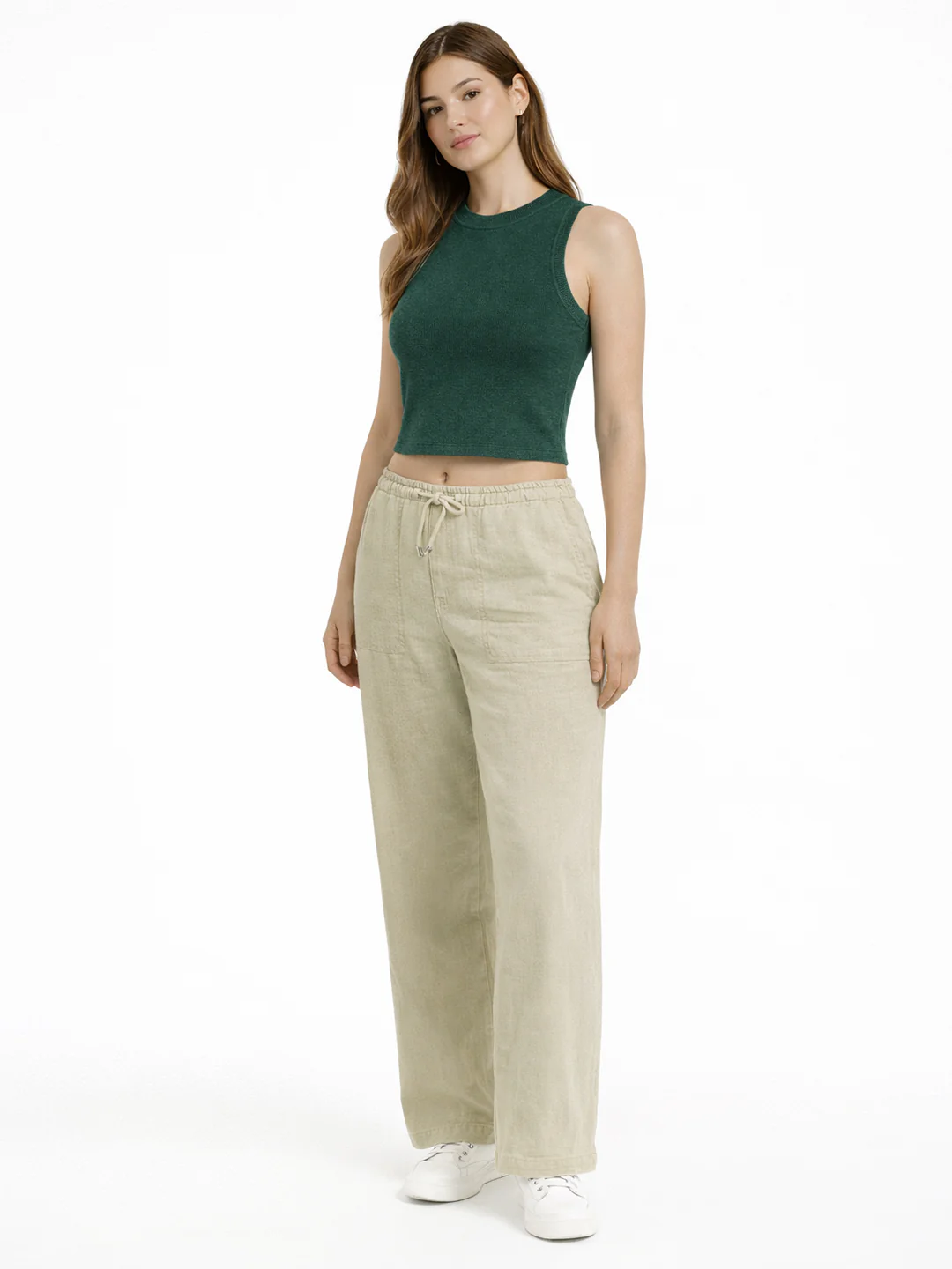 Women Bottle Green Slim Flat Knit