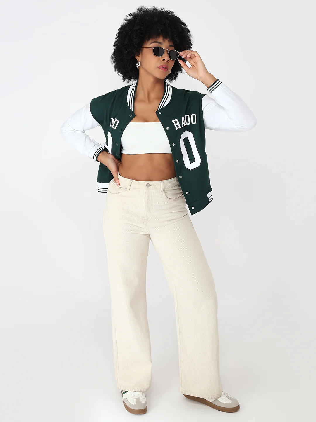 Women Bottle Green/White Varsity Jacket - Image 4