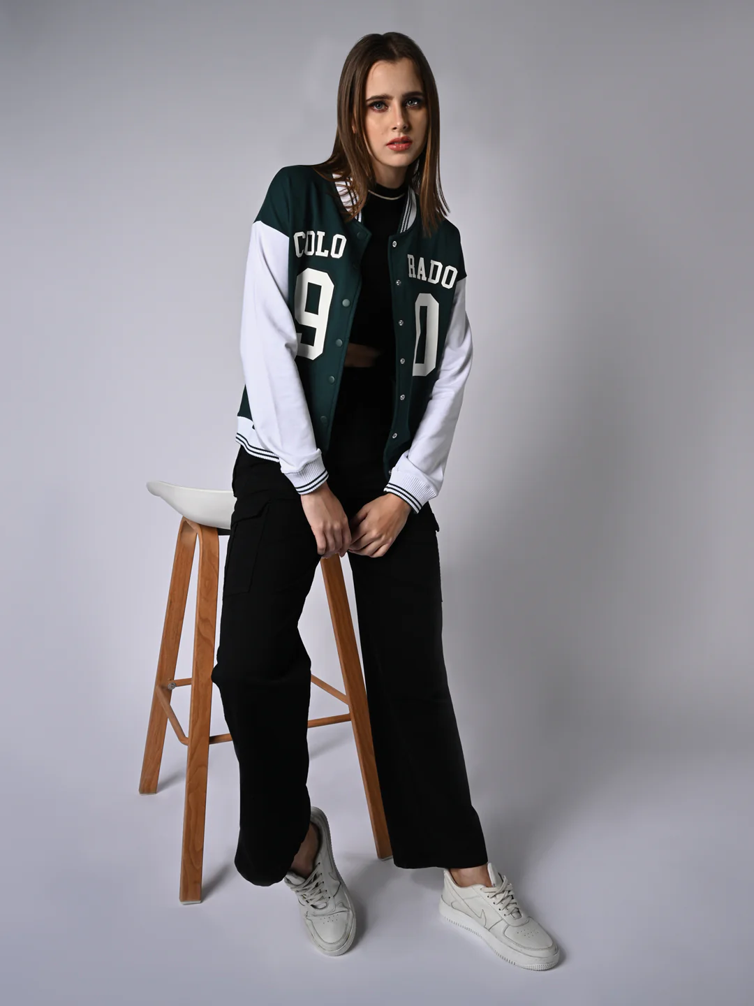 Women Bottle Green/White Winter Jacket