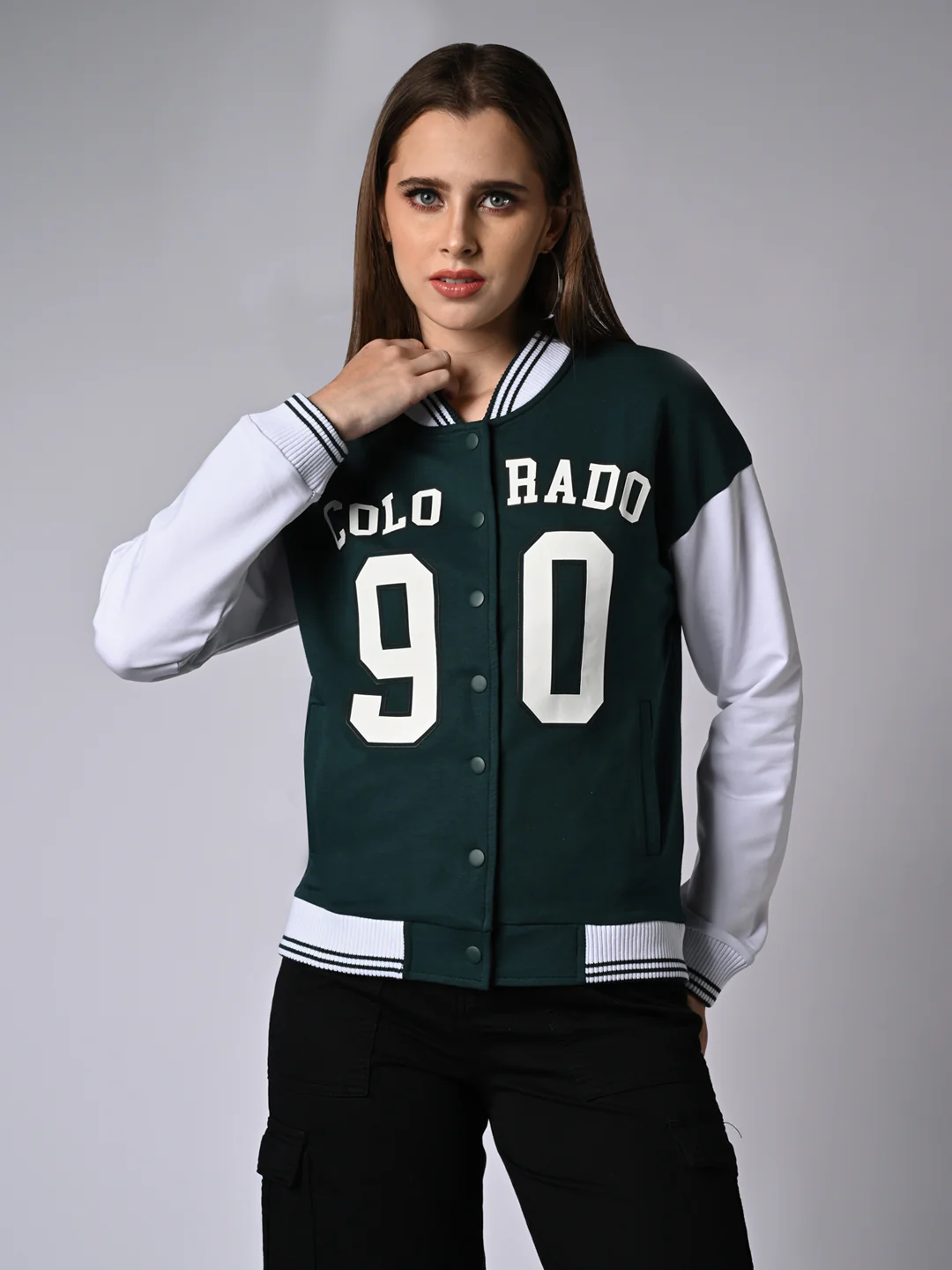 Women Bottle Green/White Winter Jacket - Image 2