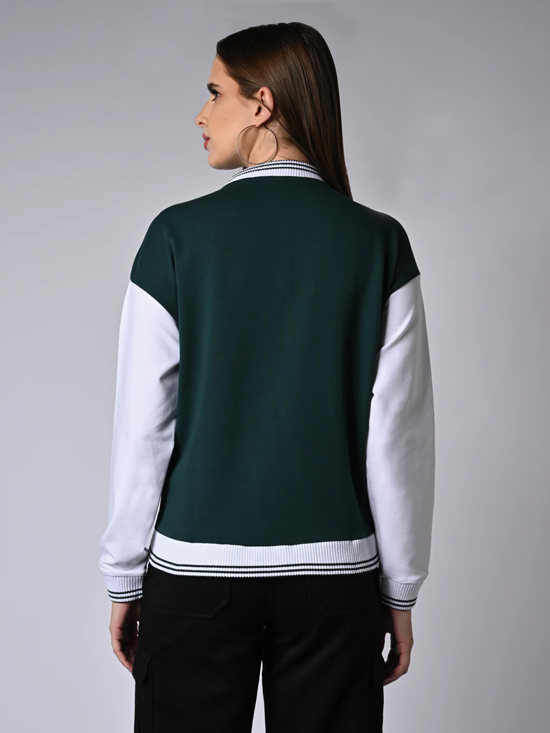 Women Bottle Green/White Winter Jacket - Image 3
