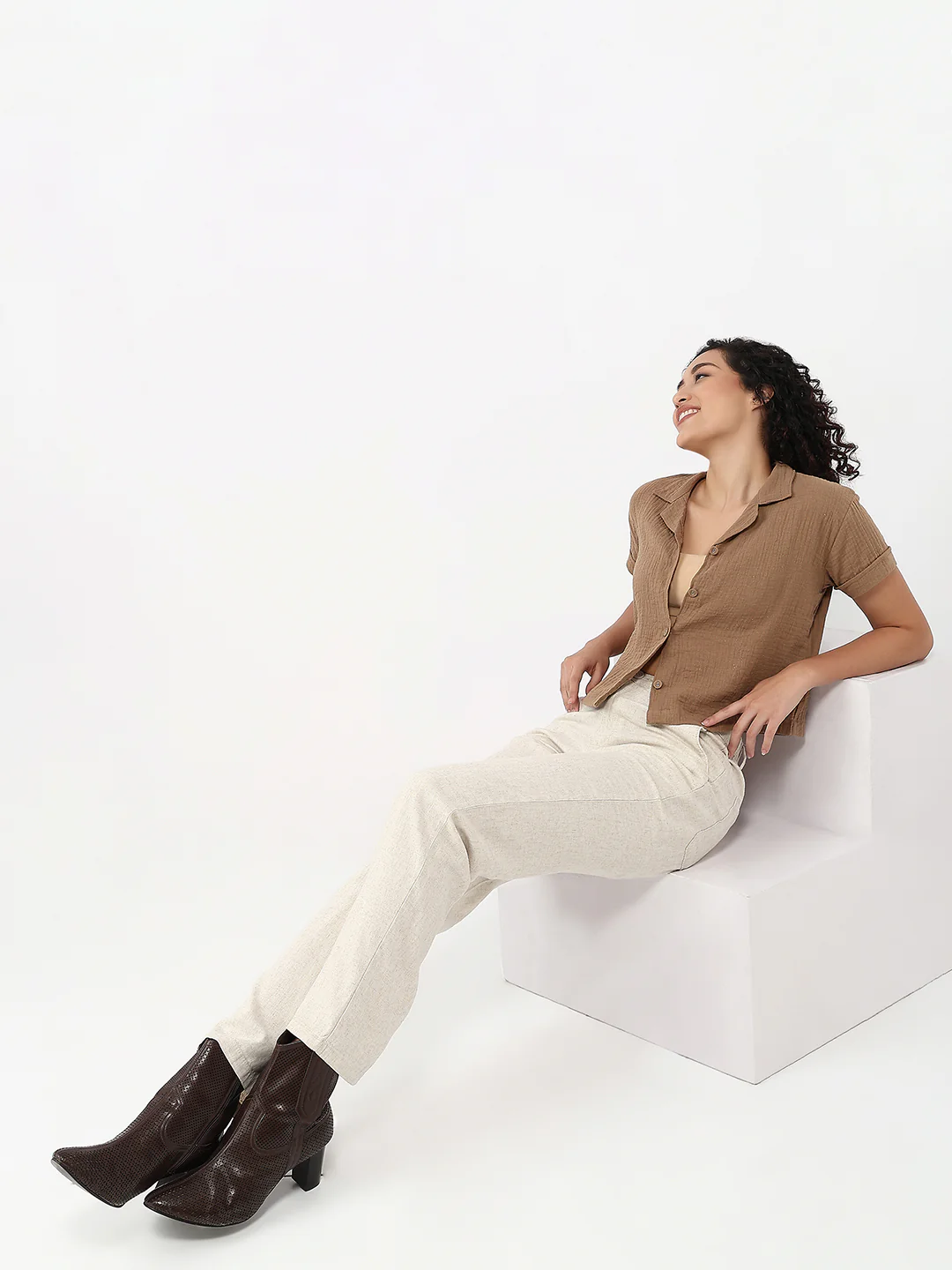 Women Brown Crop Shirt