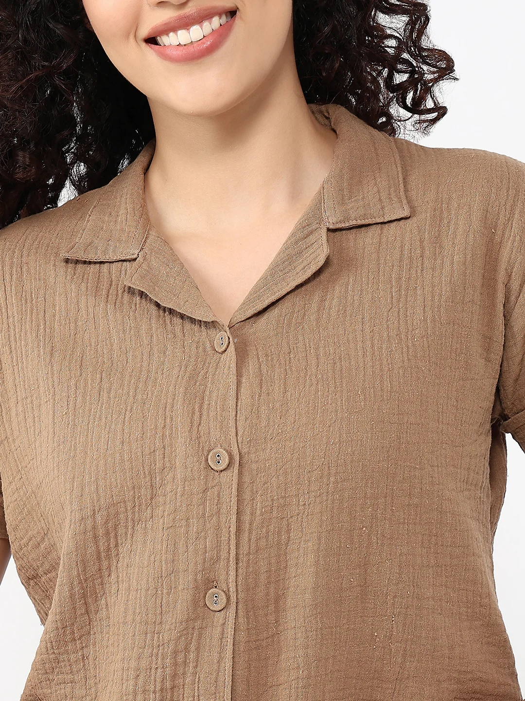 Women Brown Crop Shirt - Image 5