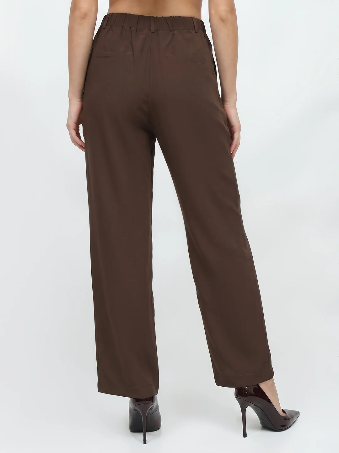 Women Brown High-Rise Straight Fit Korean Pants - Image 3