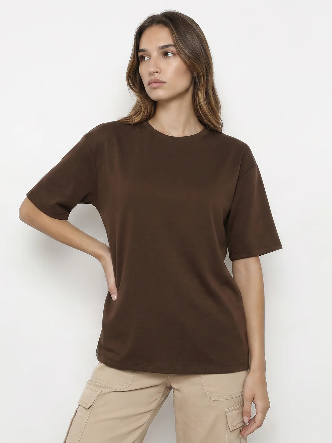 Women Brown Oversize T-Shirt - Image 2