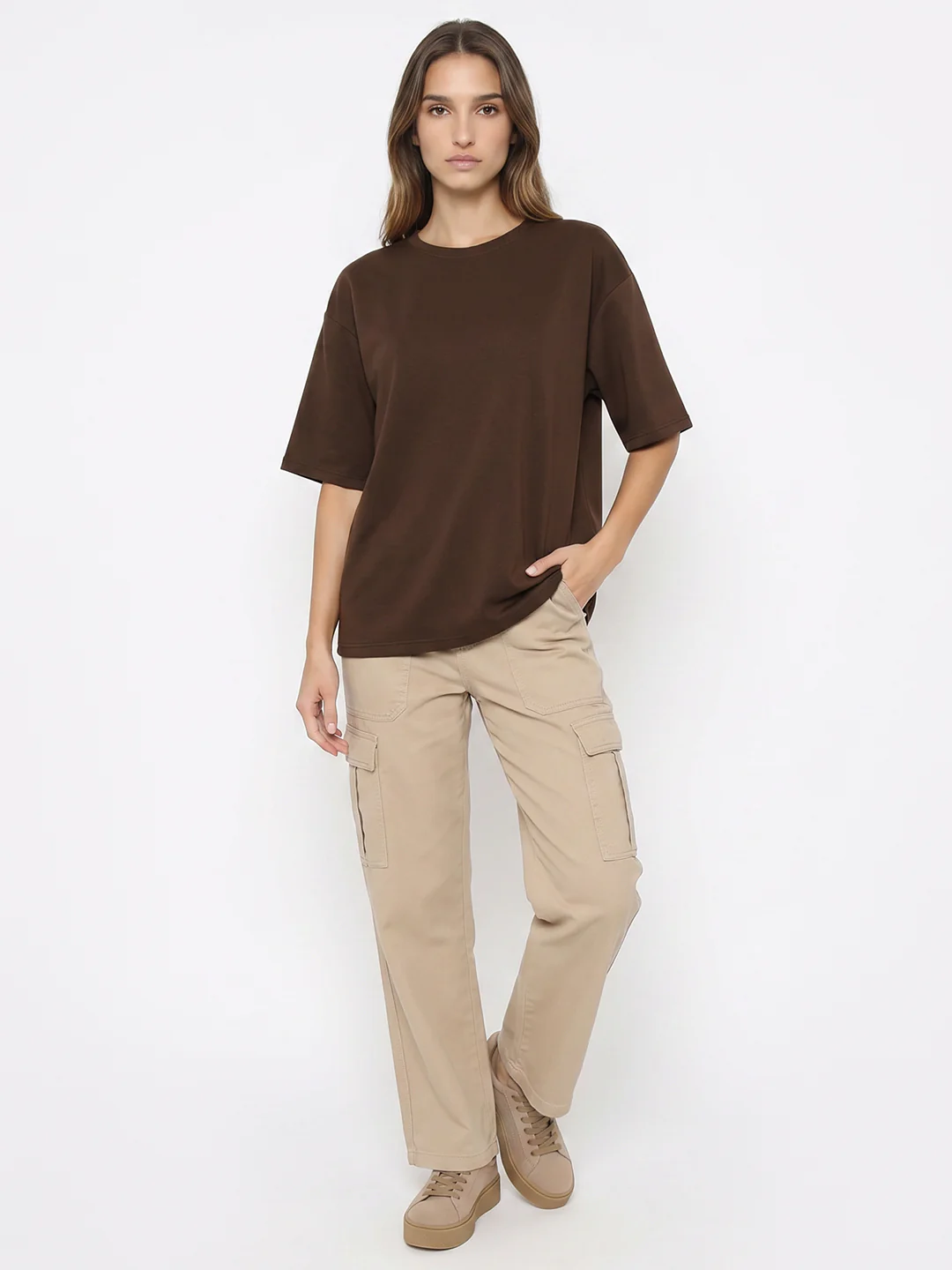 Women Brown Oversize T-Shirt - Image 4