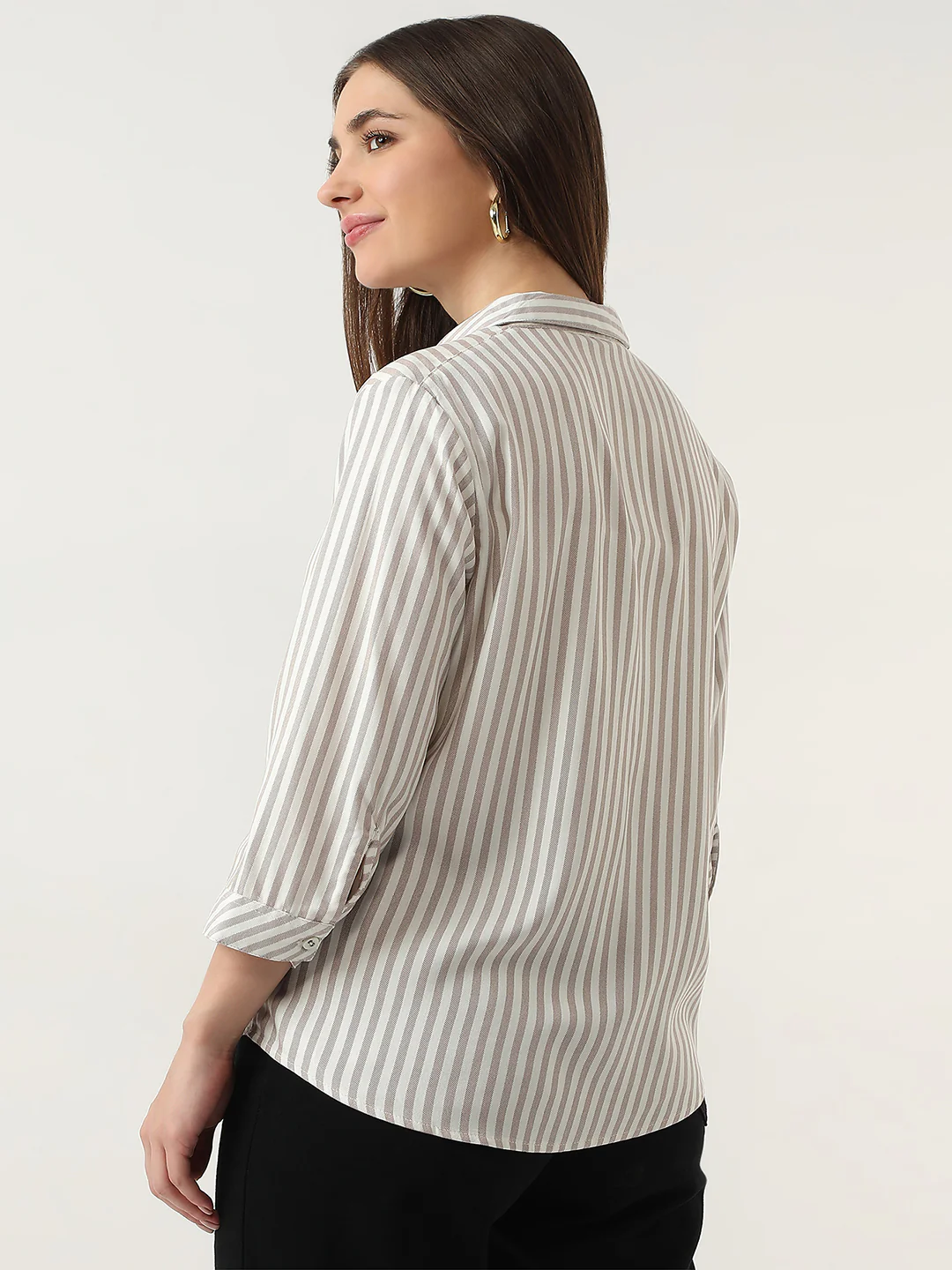 Women Brown/White Stripe Shirt - Image 3
