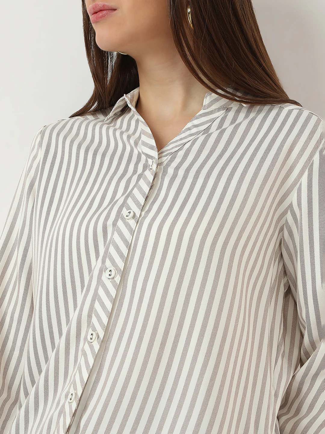 Women Brown/White Stripe Shirt - Image 5