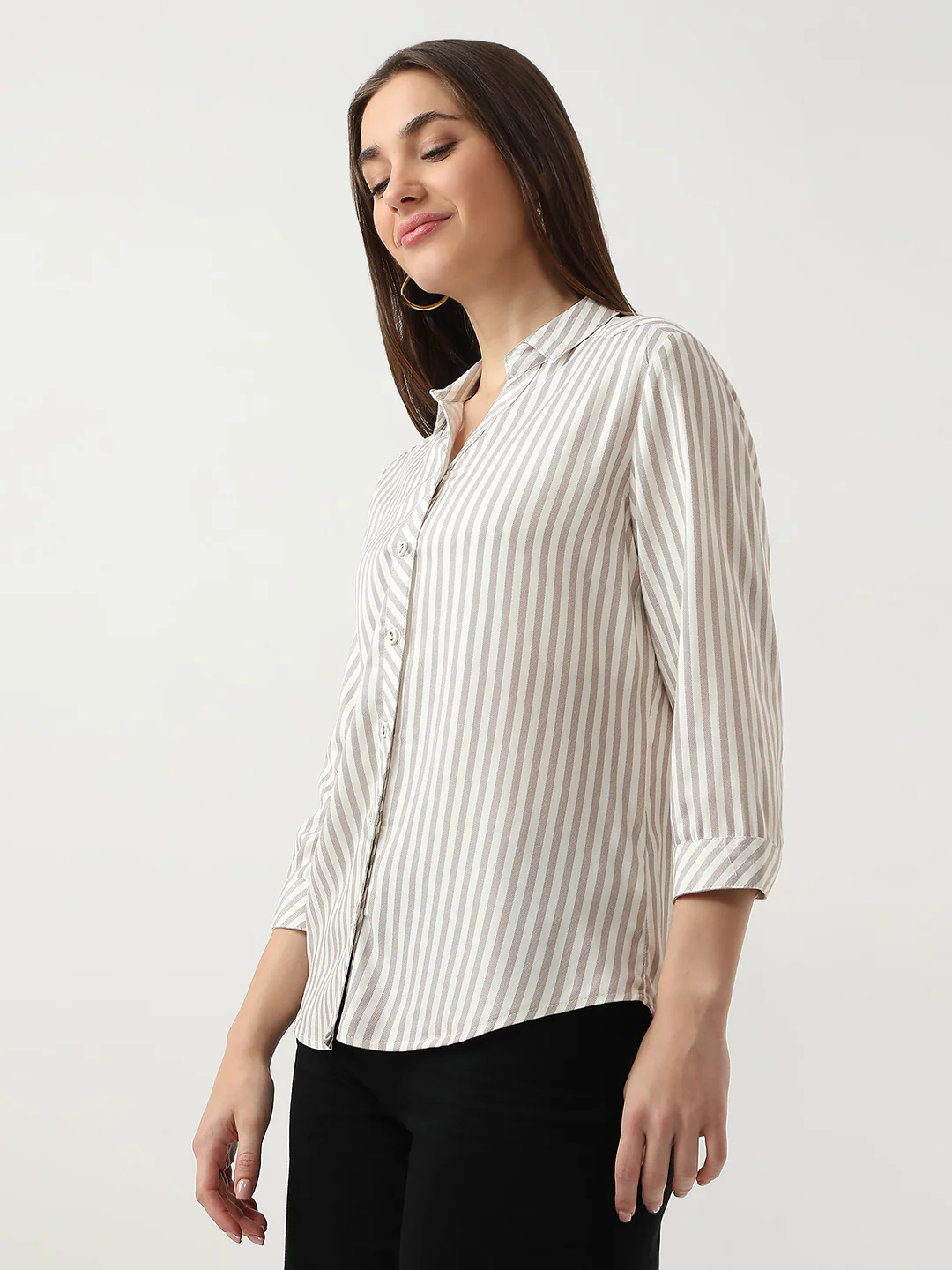 Women Brown/White Stripe Shirt - Image 6