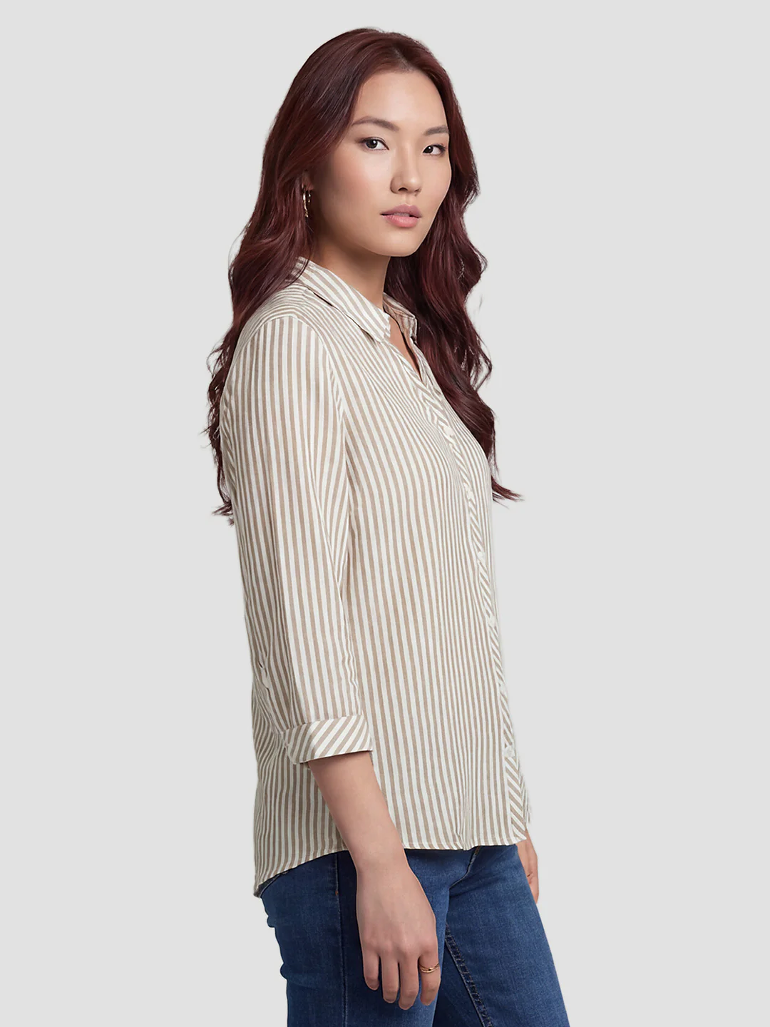 Women Brown/White Striped Shirt - Image 4