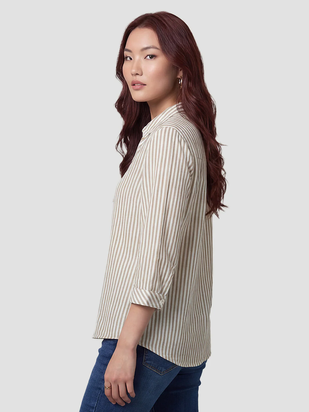 Women Brown/White Striped Shirt - Image 5