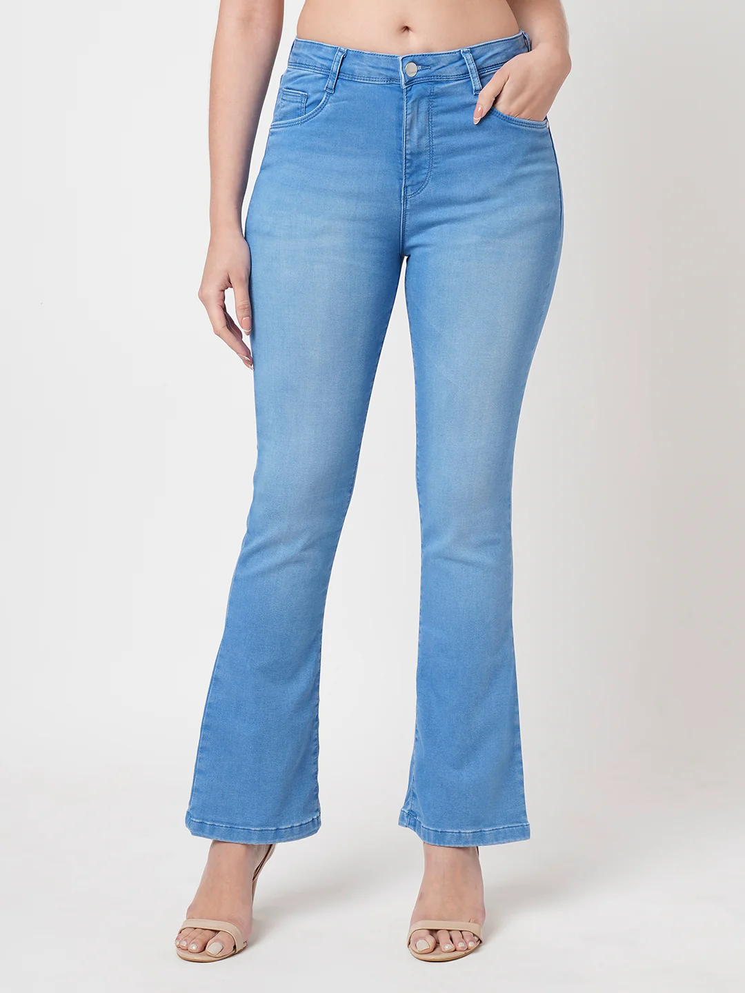 Women Bruno Blue High-Rise Mini Flare Jeans - Image 2