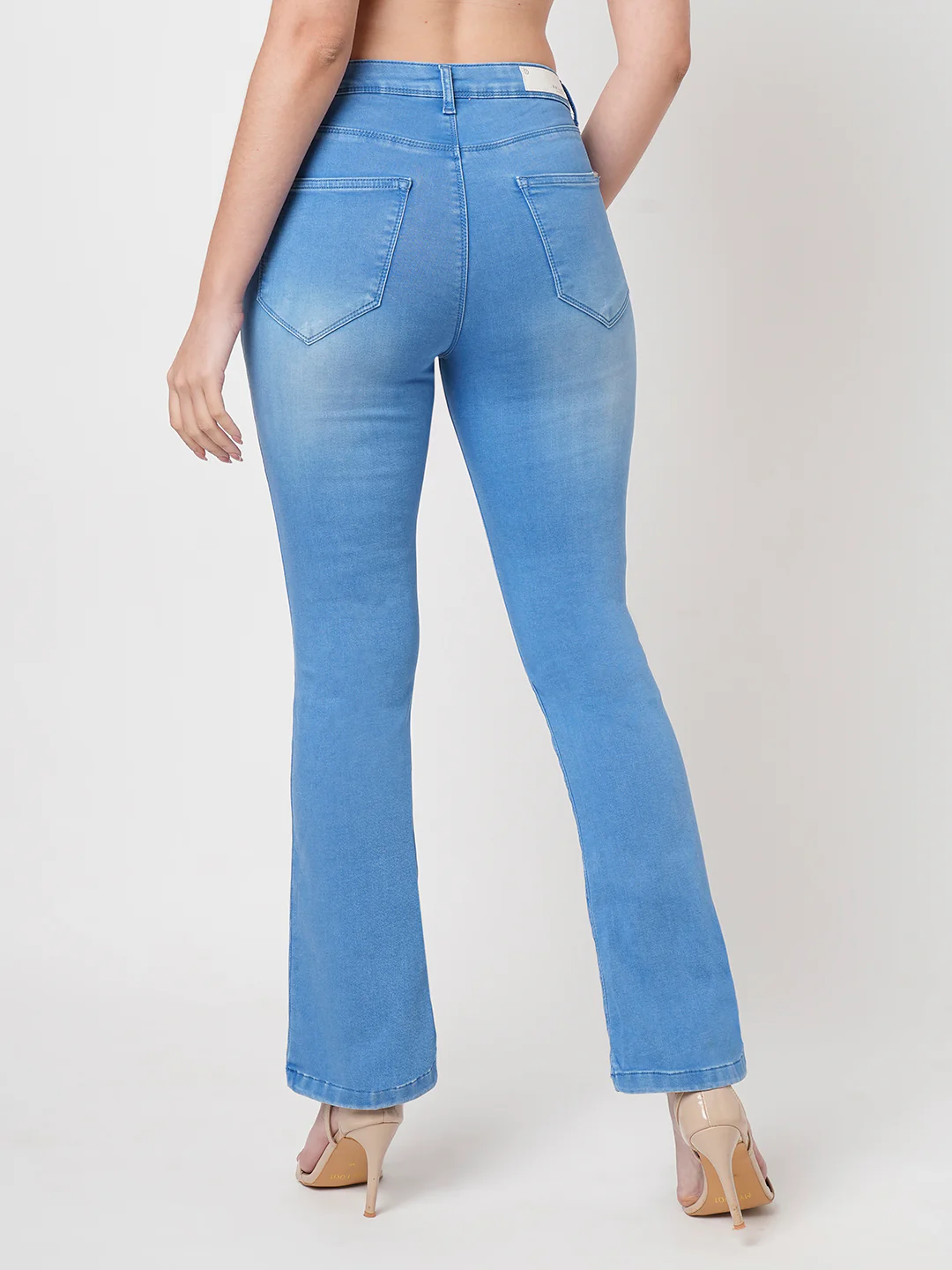 Women Bruno Blue High-Rise Mini Flare Jeans - Image 3