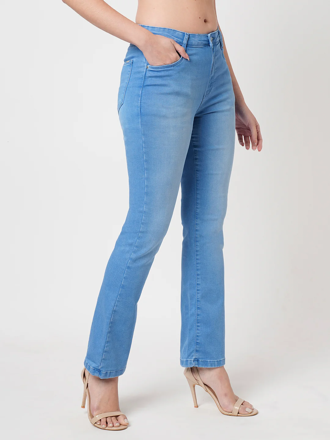 Women Bruno Blue High-Rise Mini Flare Jeans - Image 7