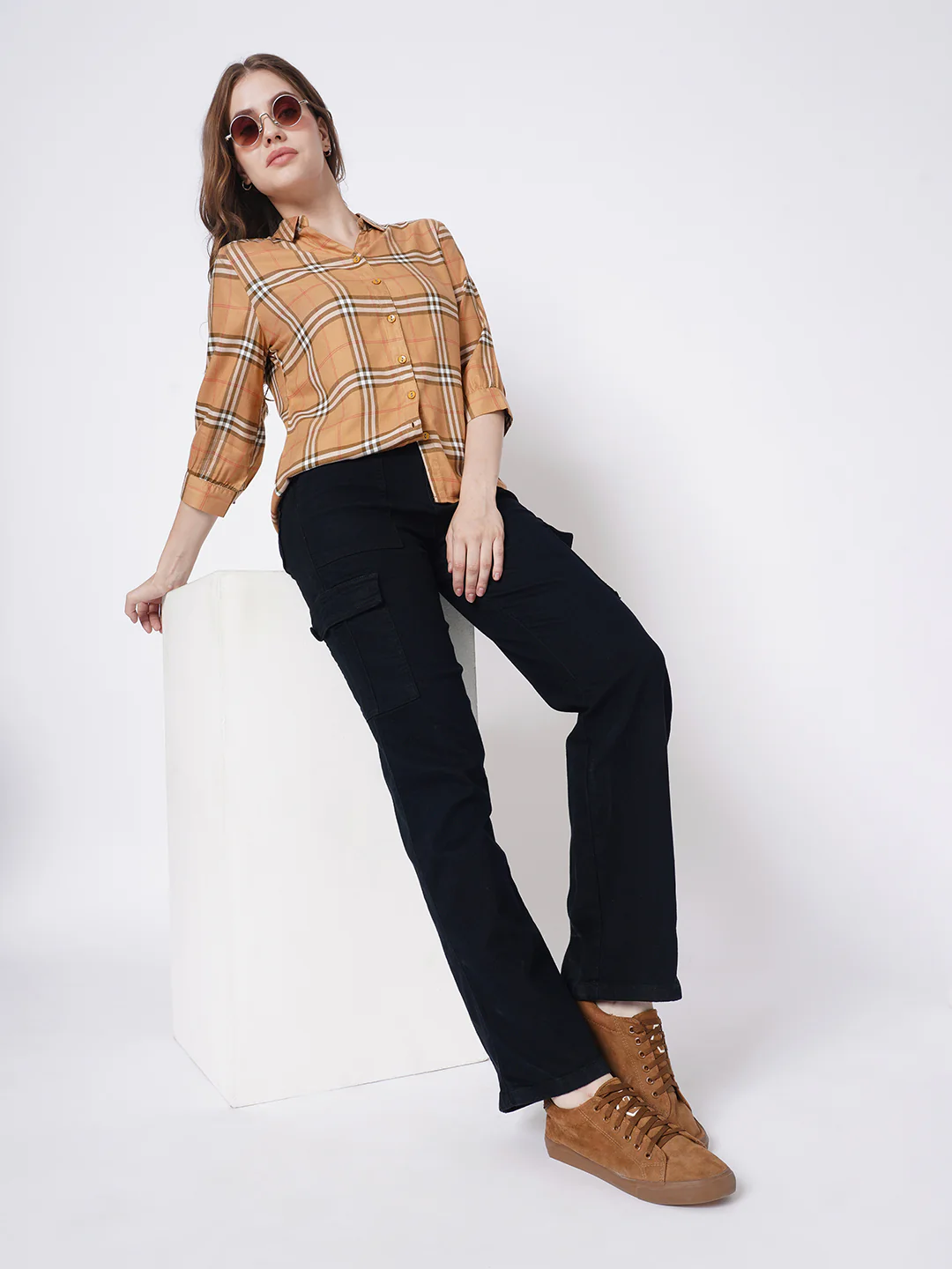 Women Camel Checks Shirt
