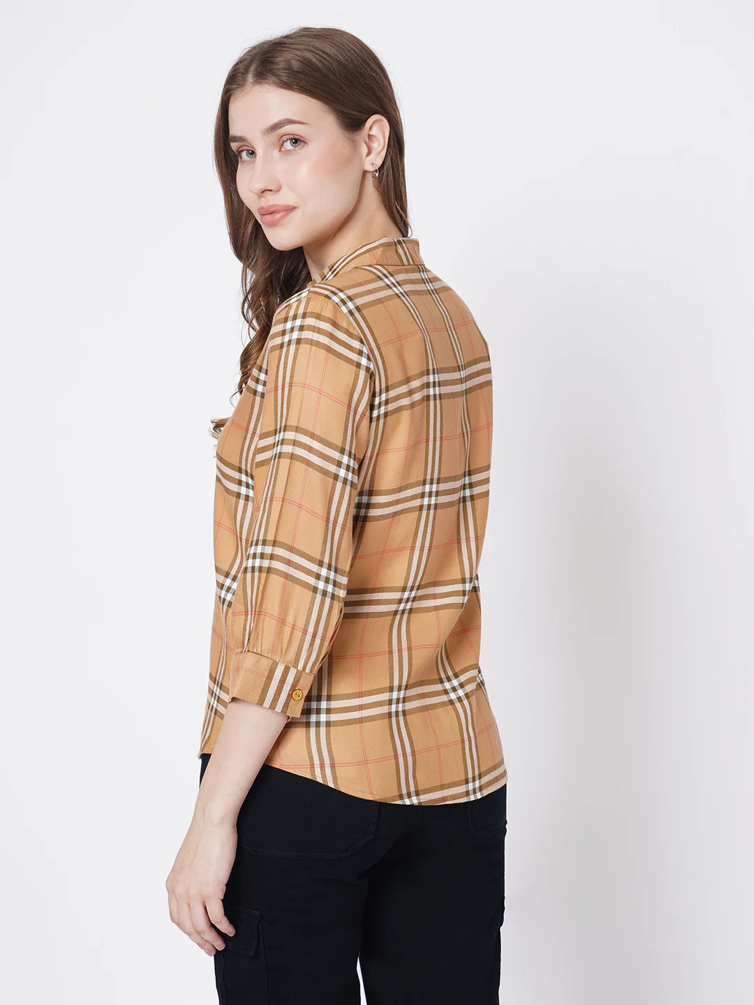 Women Camel Checks Shirt - Image 3