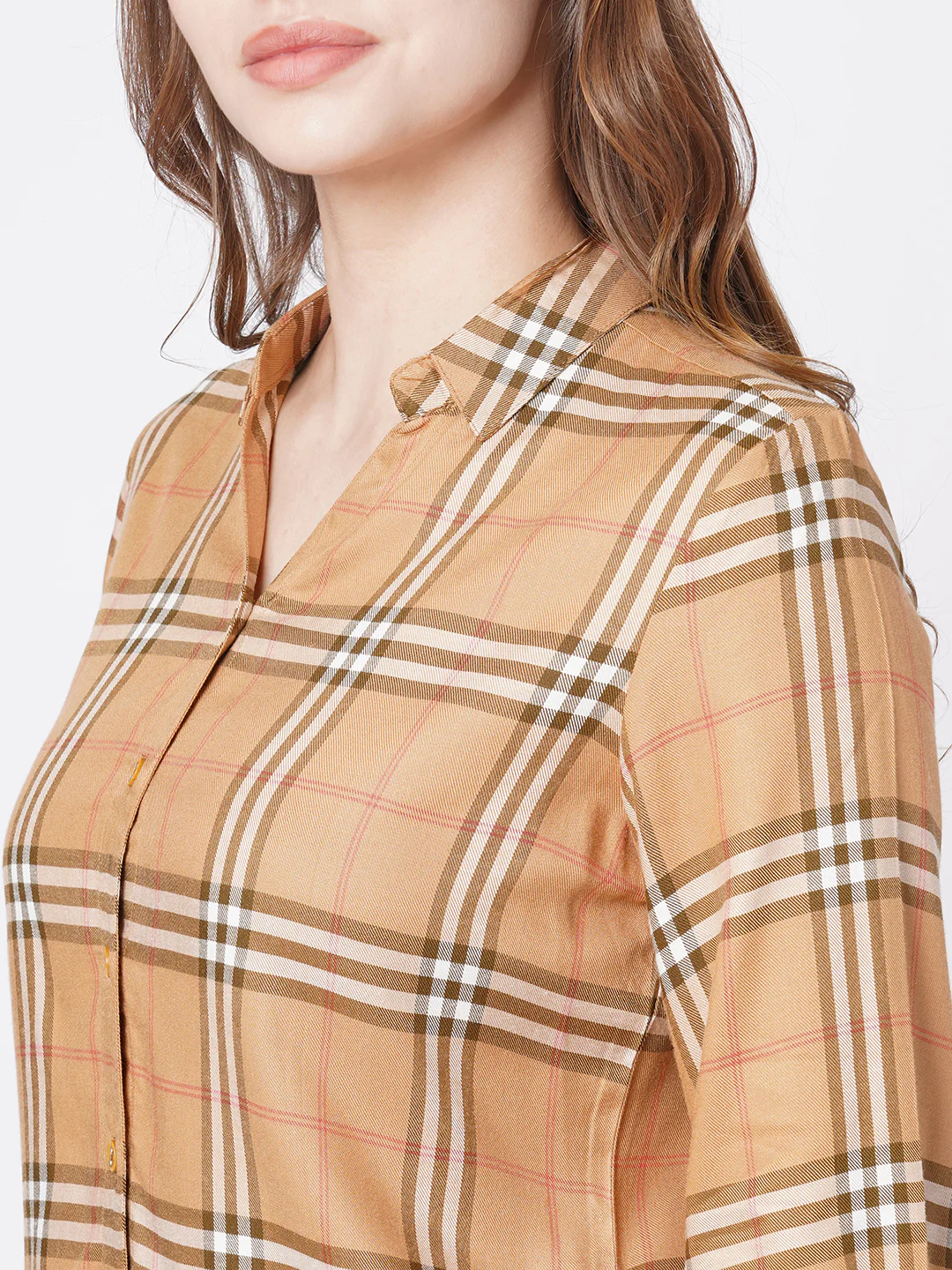 Women Camel Checks Shirt - Image 6