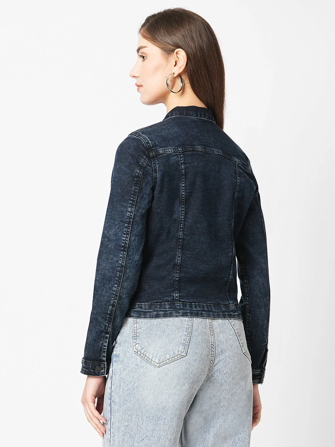 Women Carbon Black Denim Jacket - Image 3