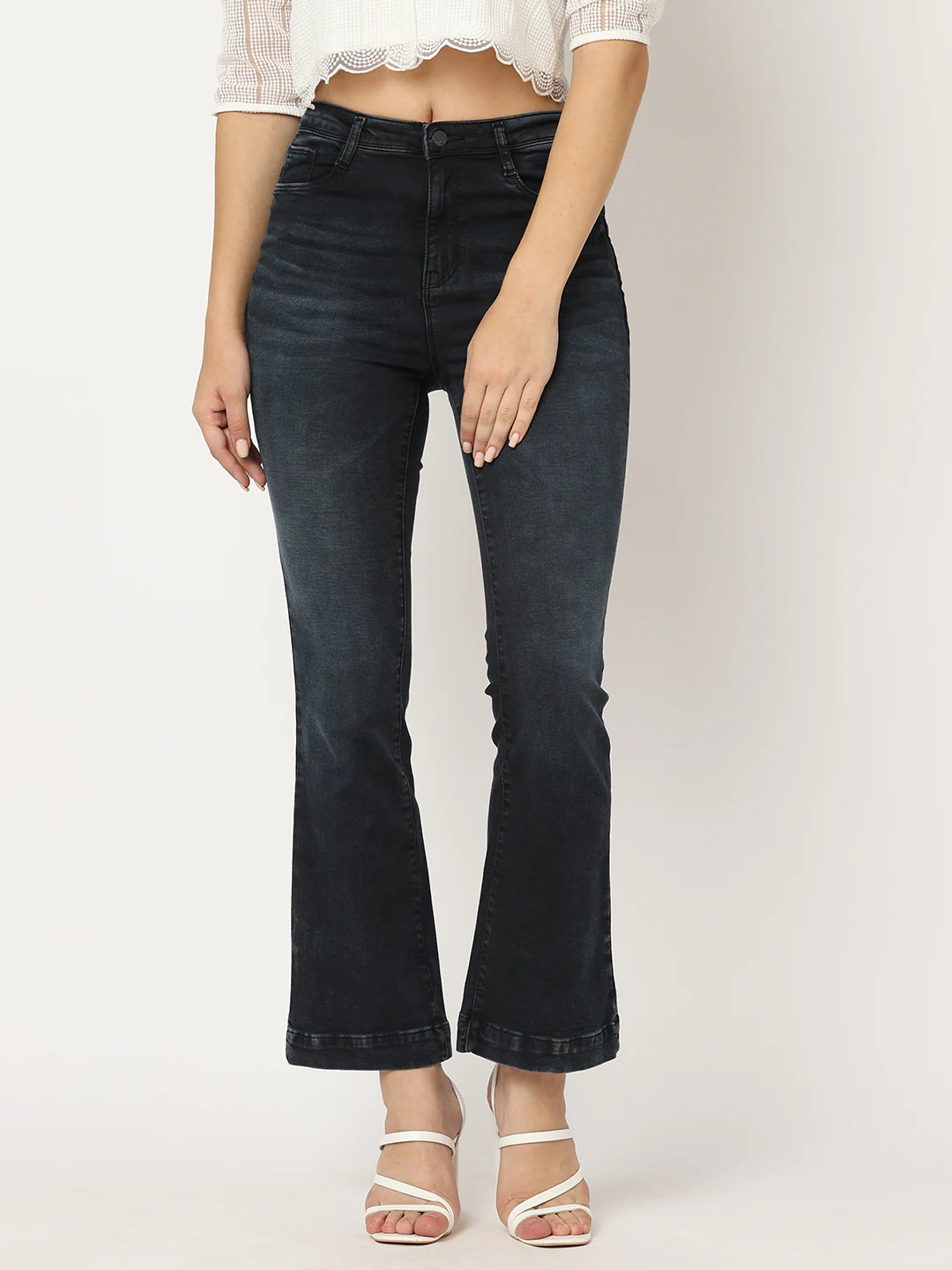 Women Carbon Black Flare Jeans - Image 2
