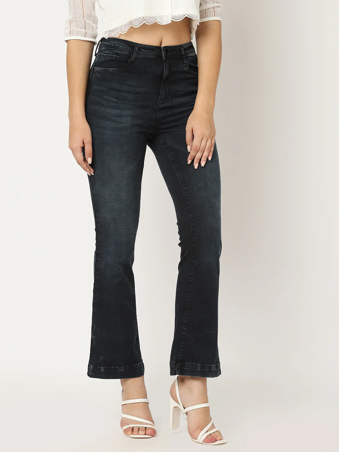 Women Carbon Black Flare Jeans - Image 5
