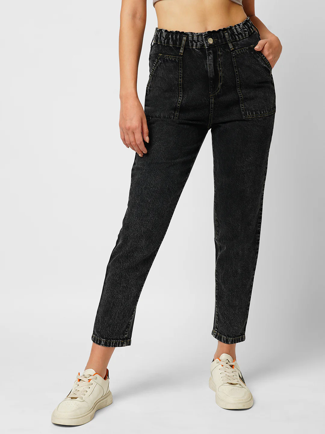 Women Carbon Black High-Rise Baggy Fit Jeans - Image 2