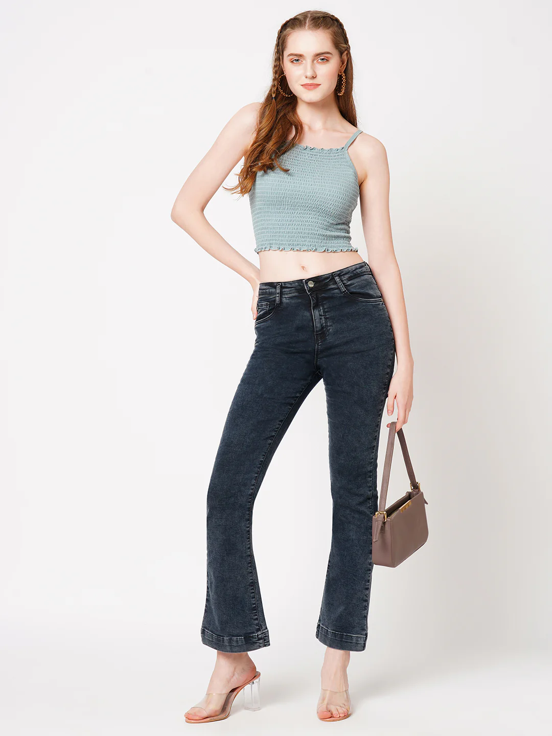 Women Carbon Black Mini Flare Jeans